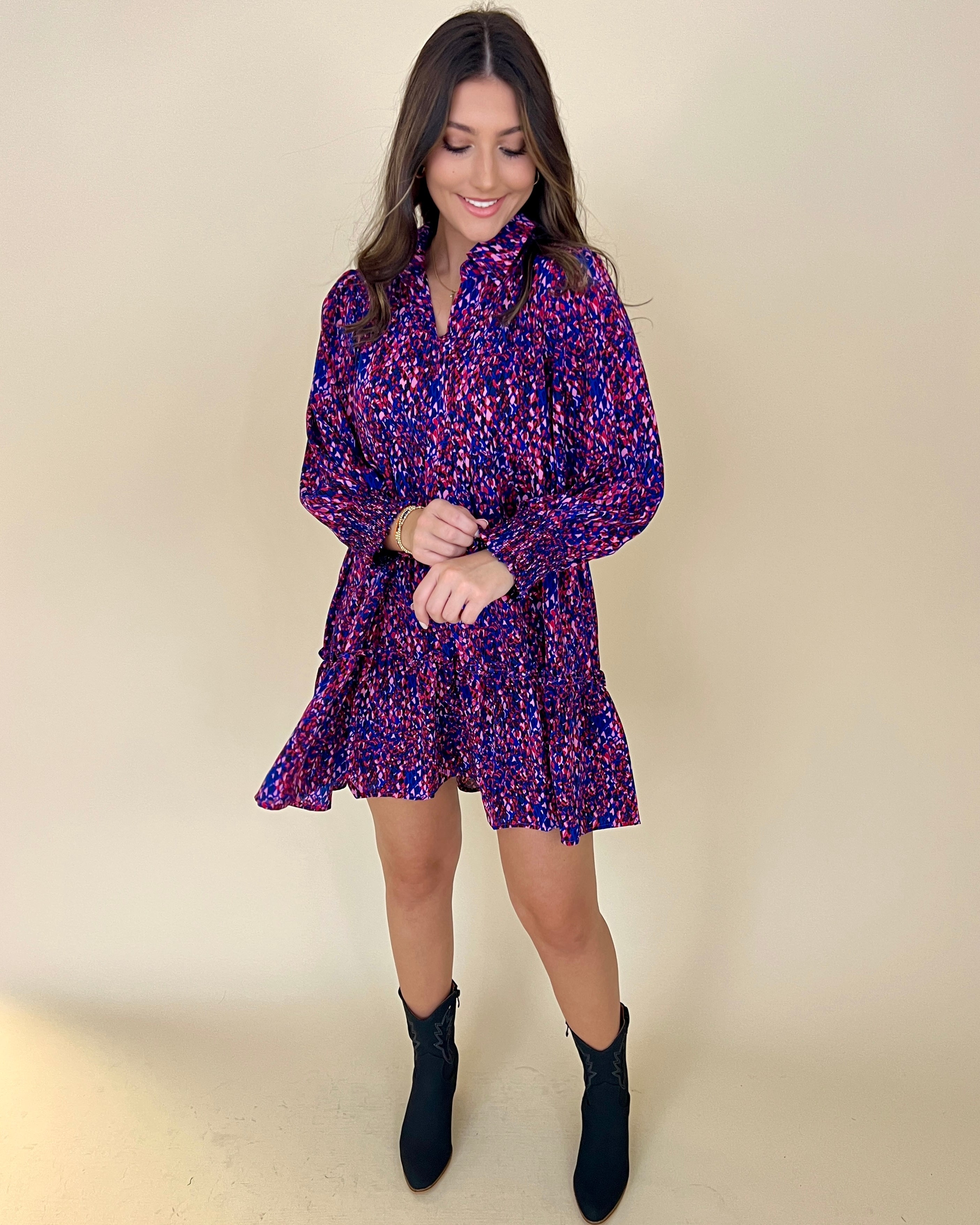 On Board French Blue Printed Tiered Dress-Shop-Womens-Boutique-Clothing