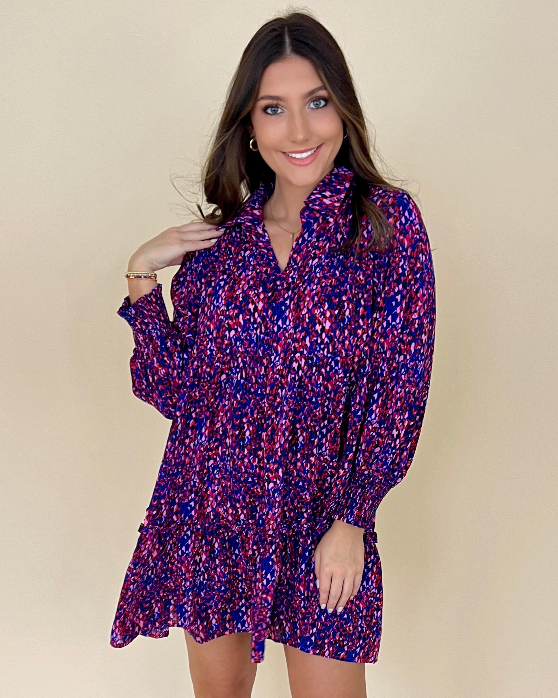 On Board French Blue Printed Tiered Dress-Shop-Womens-Boutique-Clothing