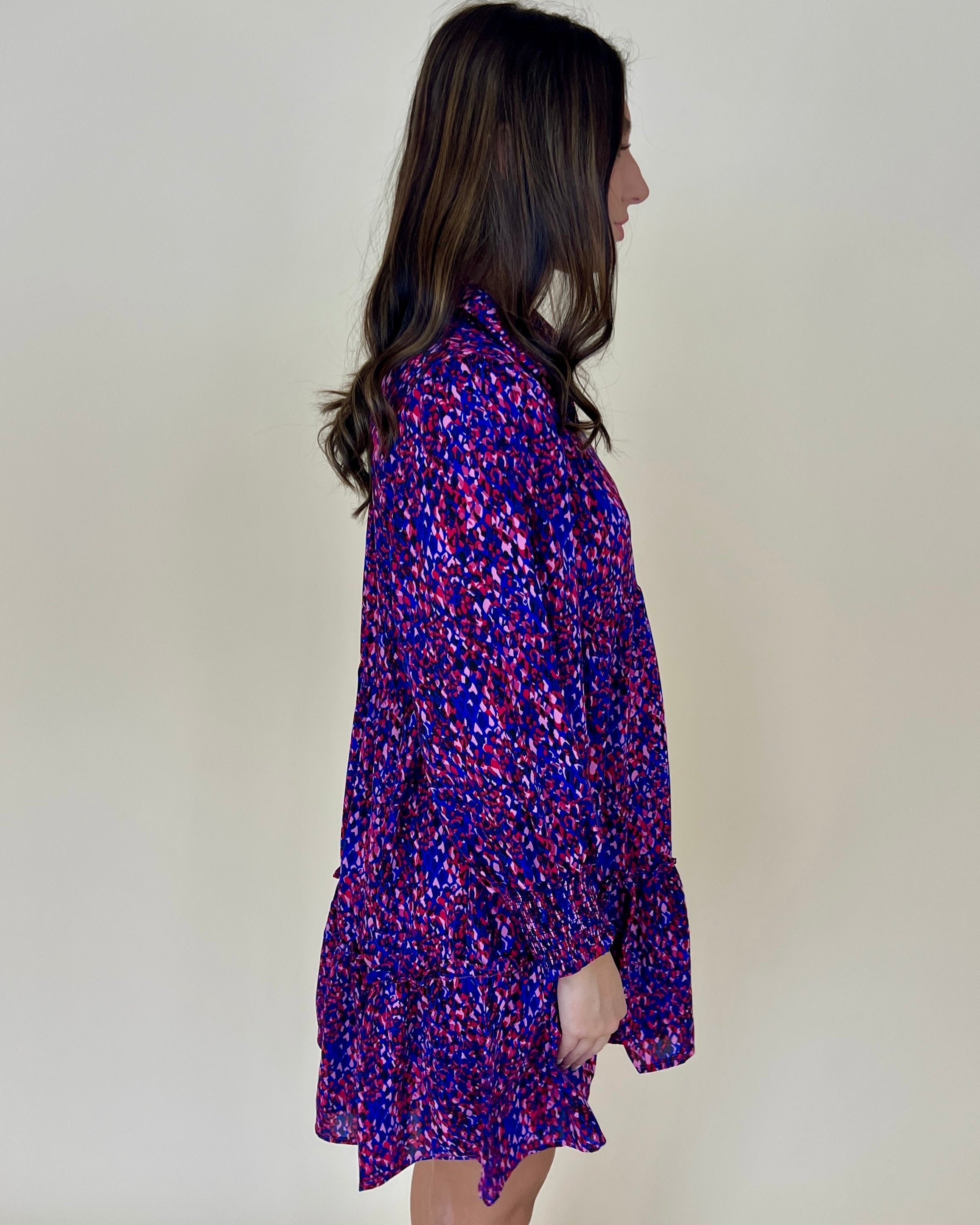 On Board French Blue Printed Tiered Dress-Shop-Womens-Boutique-Clothing