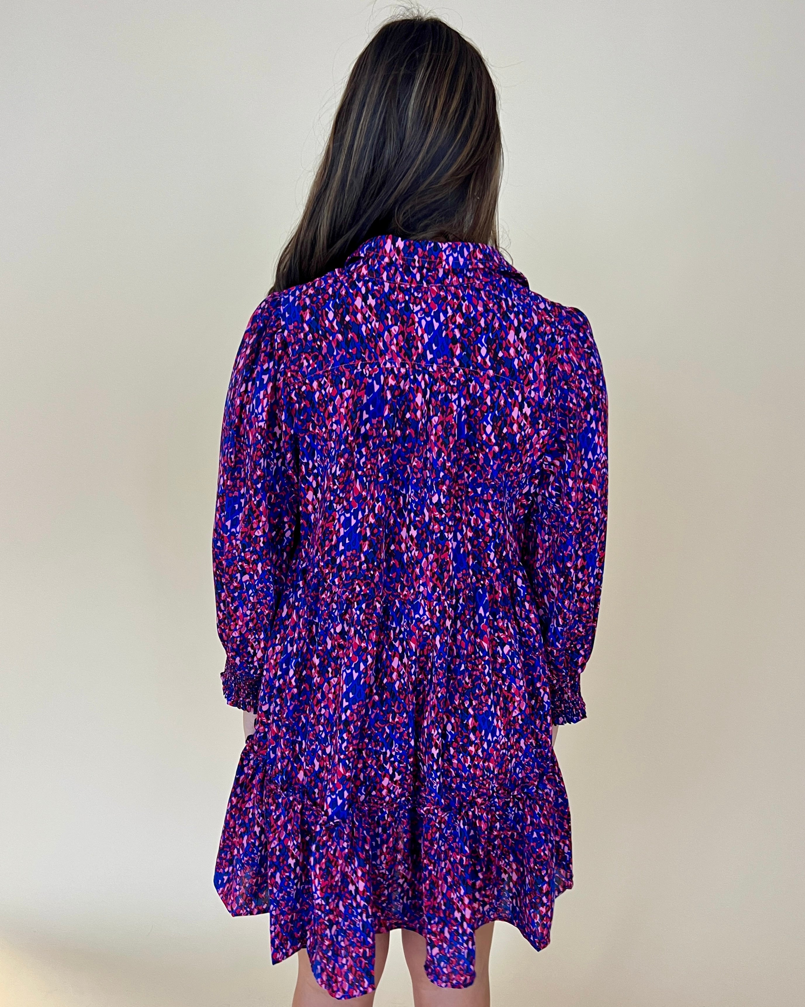 On Board French Blue Printed Tiered Dress-Shop-Womens-Boutique-Clothing