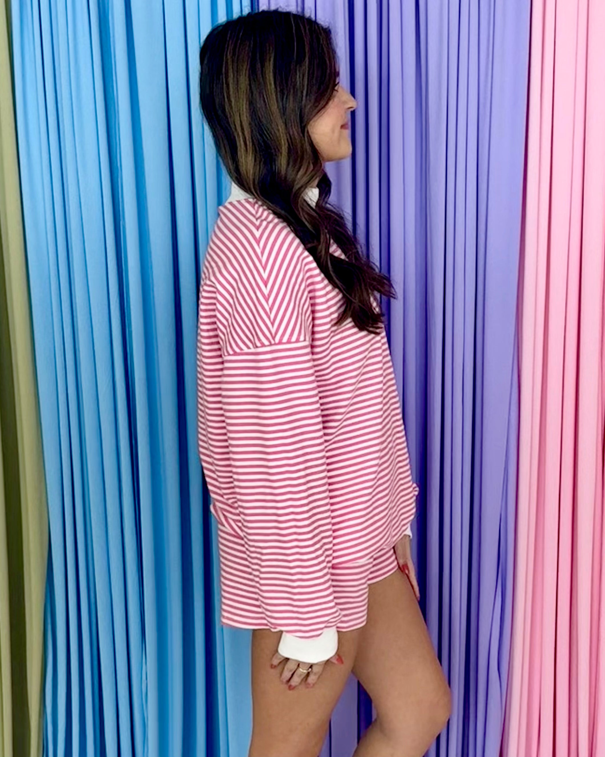 Fearless Fit Pink Stripe Mock Neck and Short Set-Shop-Womens-Boutique-Clothing