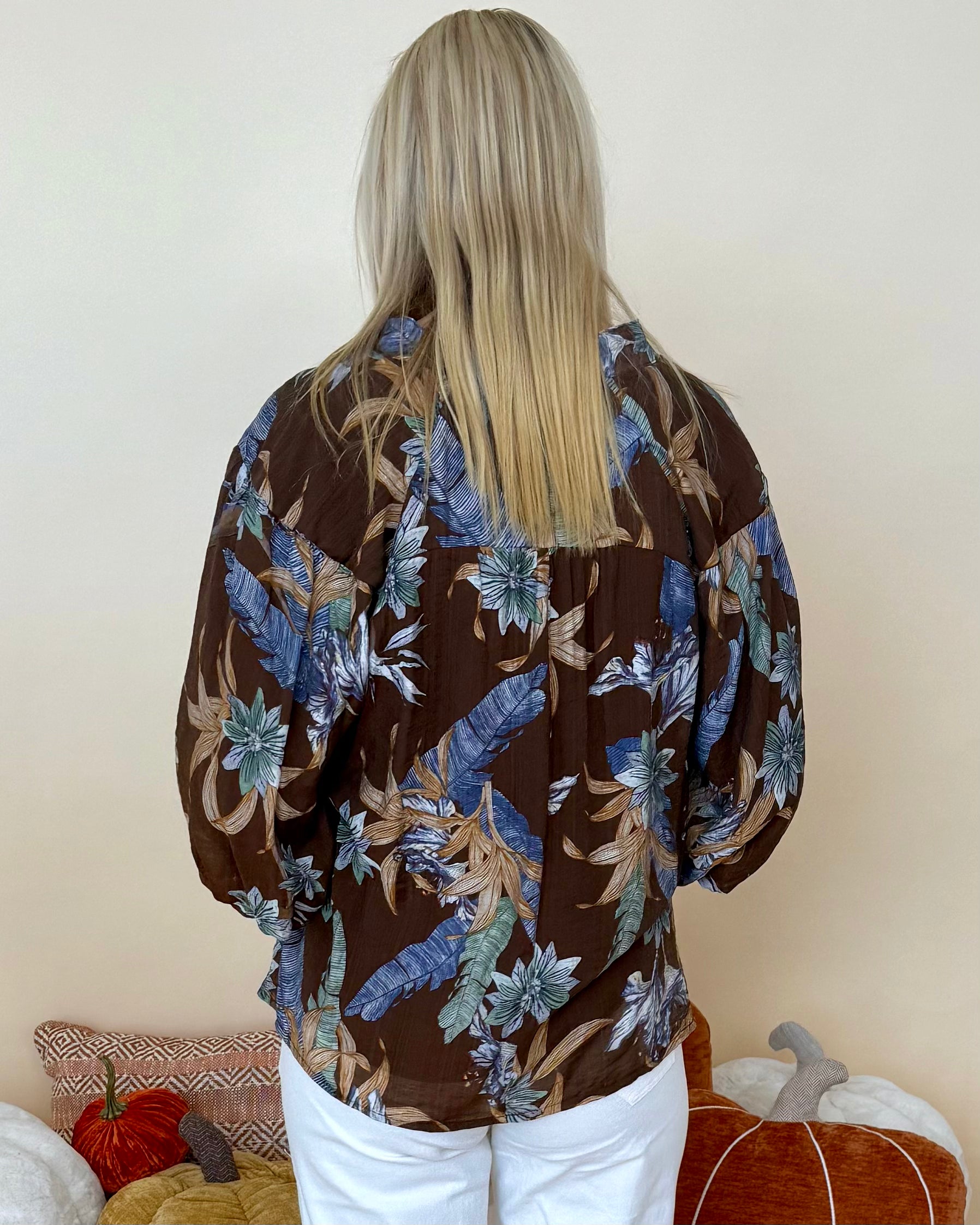 Always First Brown Mix Floral 3/4 Sleeve Top-Shop-Womens-Boutique-Clothing