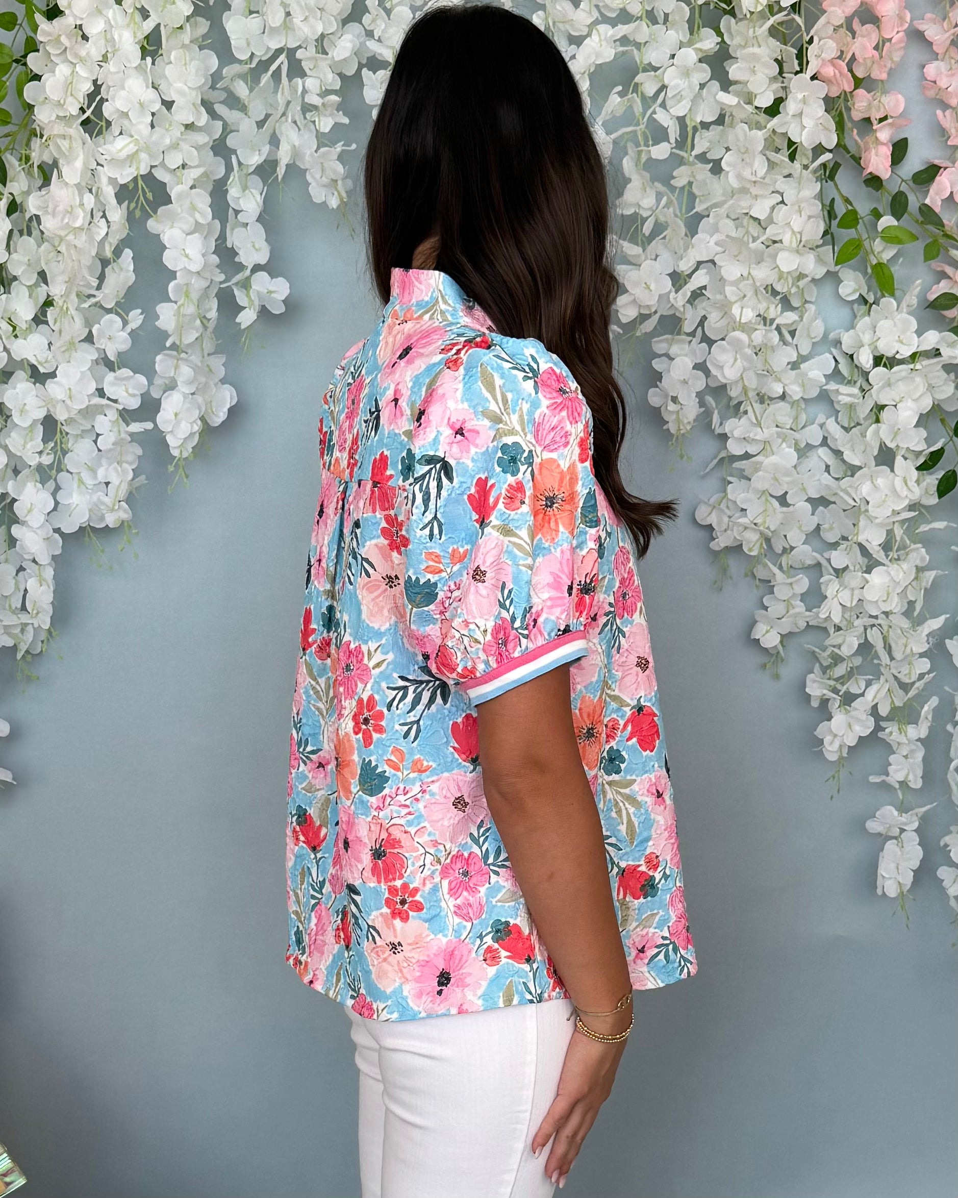 Favorite Love Pink/Aqua Floral Banded Top-Shop-Womens-Boutique-Clothing