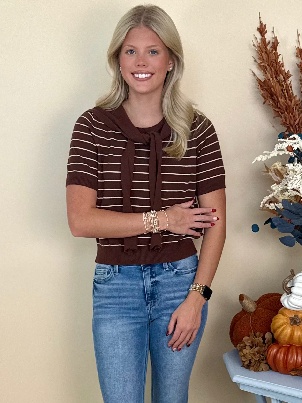 Sweet Personality Brown Striped Front Tie Sweater-Shop-Womens-Boutique-Clothing