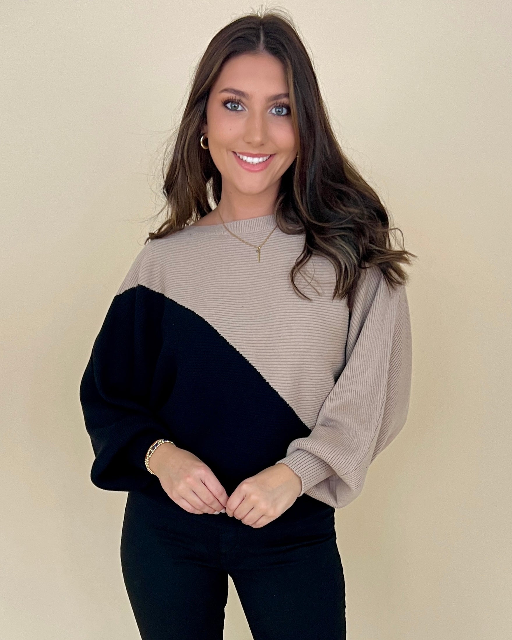 Little Details Black/Coco Two Tone Sweater-Shop-Womens-Boutique-Clothing