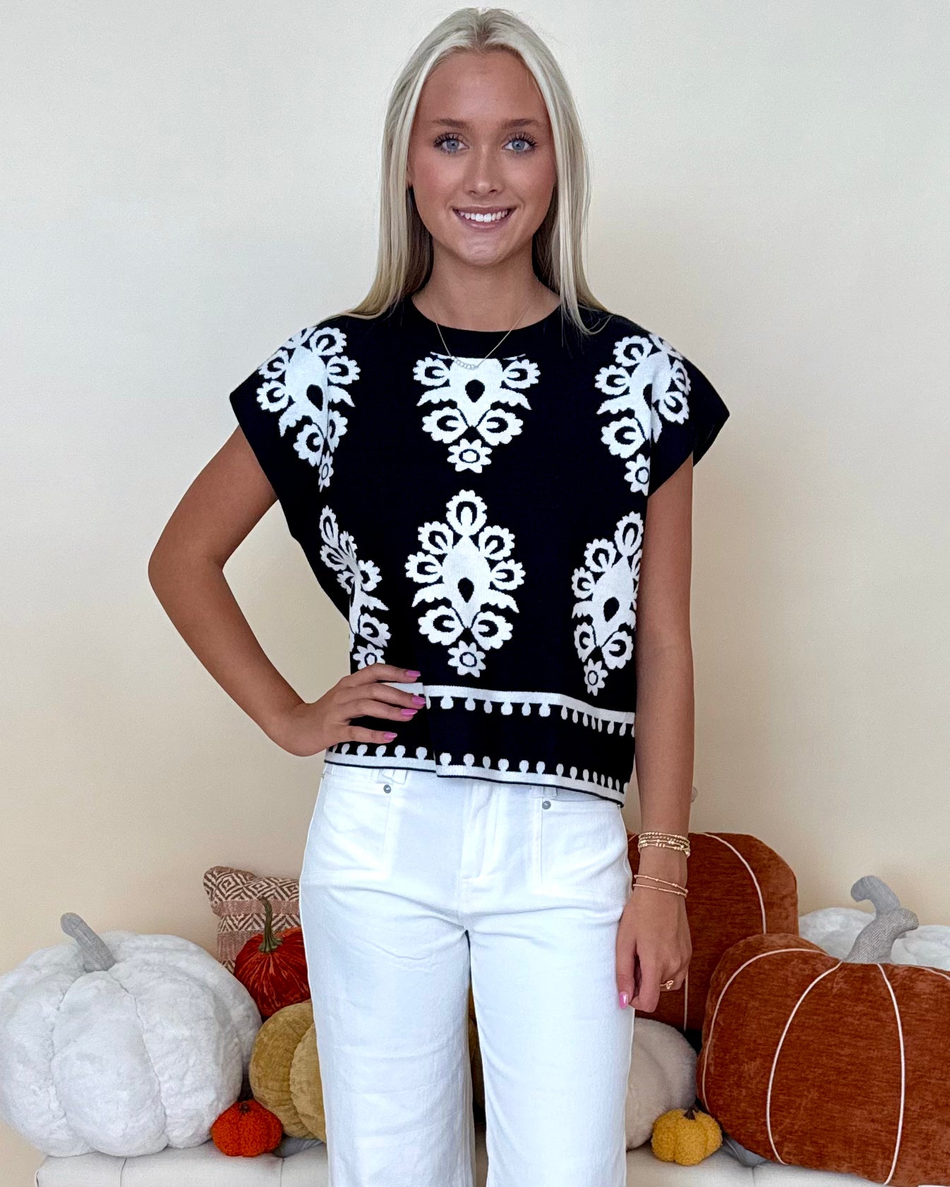 Sweet View Black Damask Sweater-Shop-Womens-Boutique-Clothing