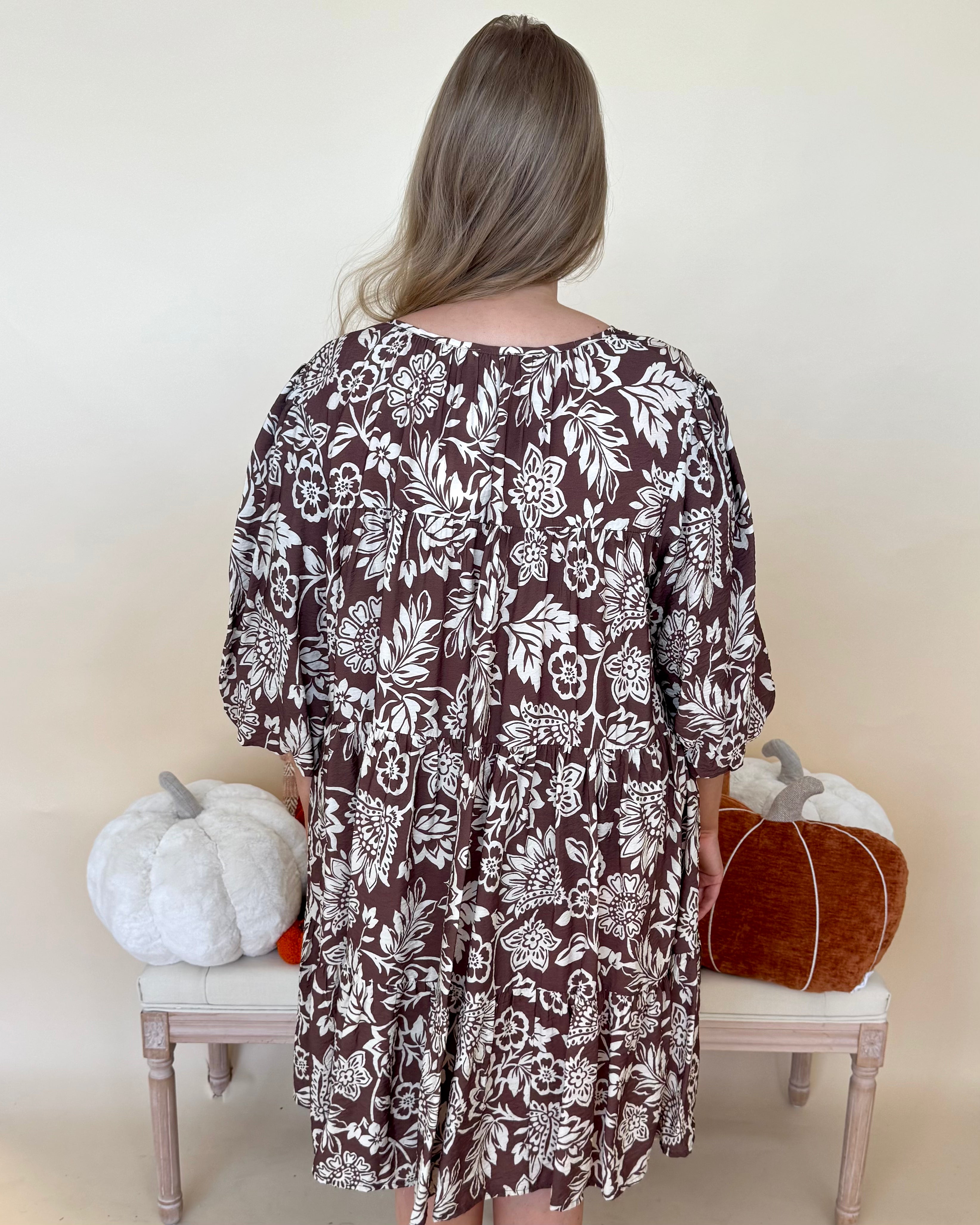 Uptown Views Mocha Plus Print Babydoll Dress-Shop-Womens-Boutique-Clothing