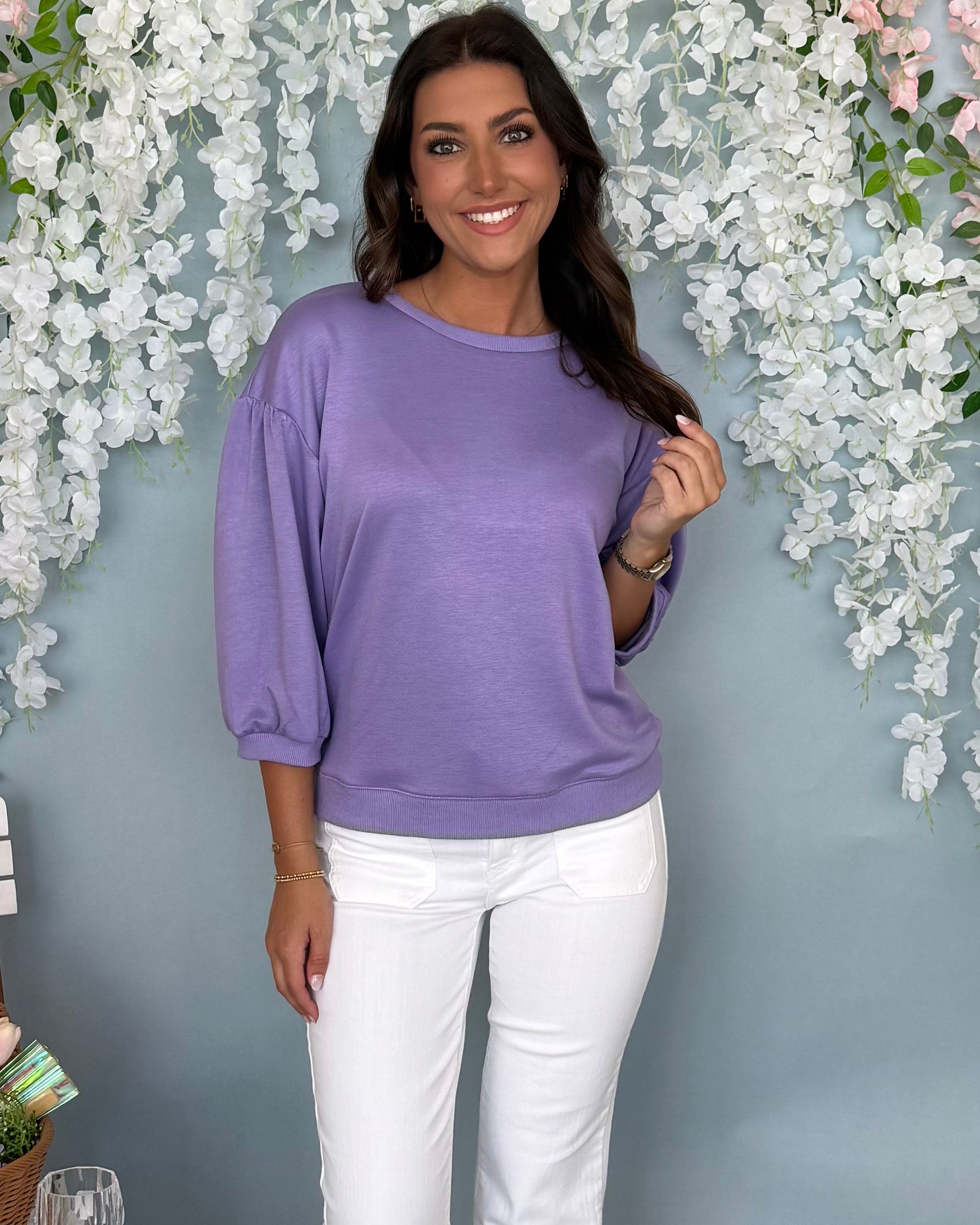 New Whim Lavender 3/4 Sleeve Top-Shop-Womens-Boutique-Clothing