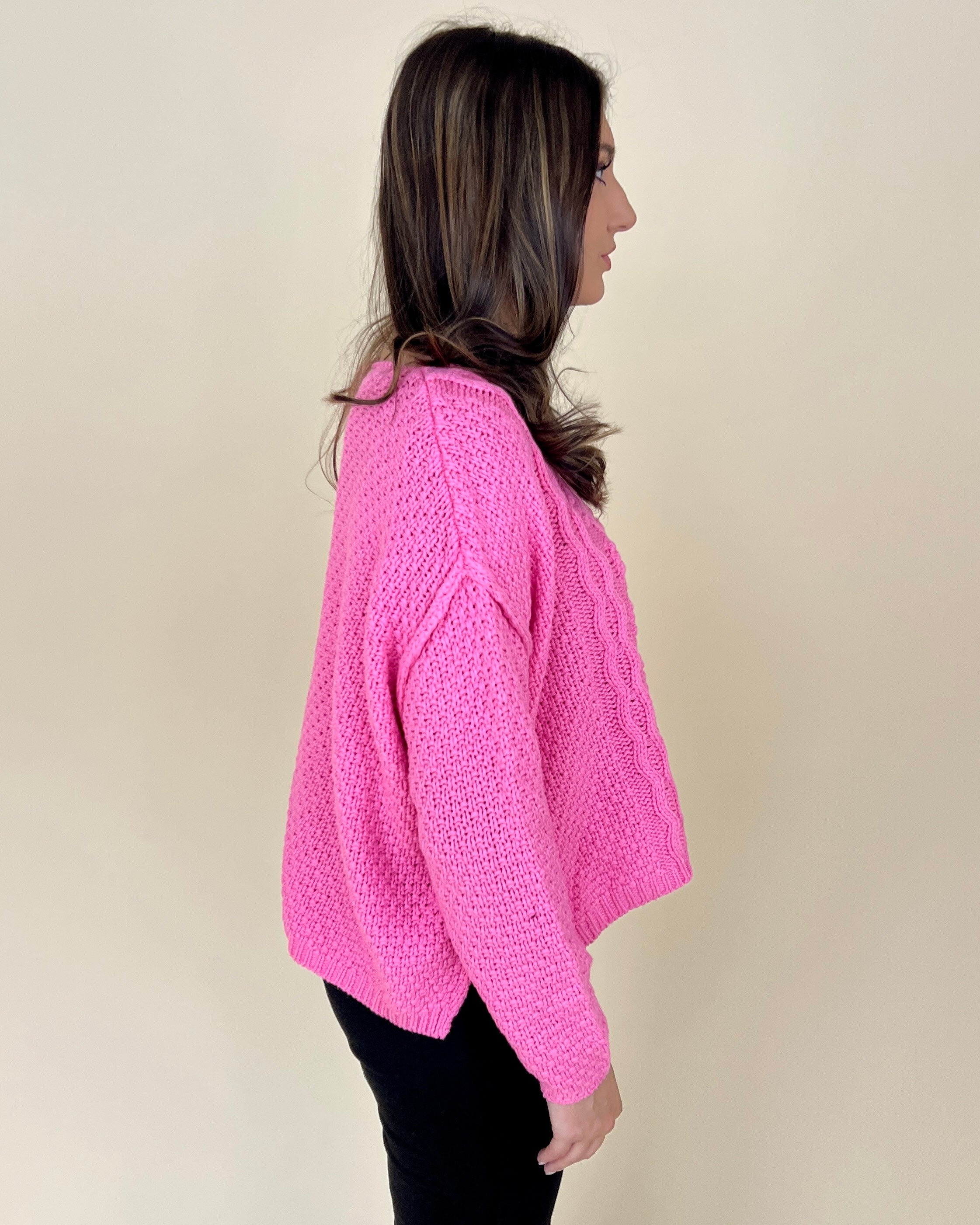 It's Fate Bubble Pink Crochet Sweater-Shop-Womens-Boutique-Clothing