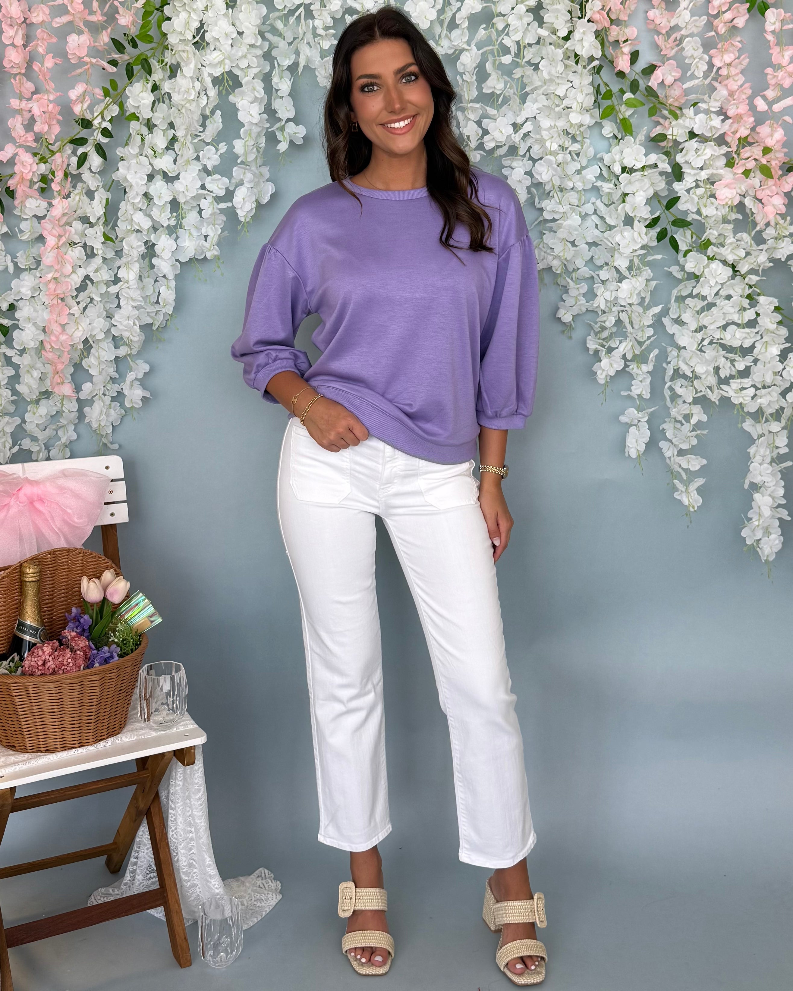 New Whim Lavender 3/4 Sleeve Top-Shop-Womens-Boutique-Clothing