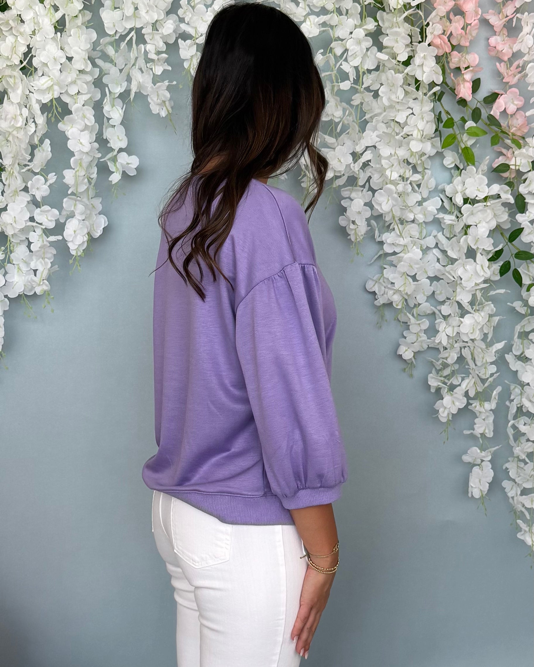 New Whim Lavender 3/4 Sleeve Top-Shop-Womens-Boutique-Clothing