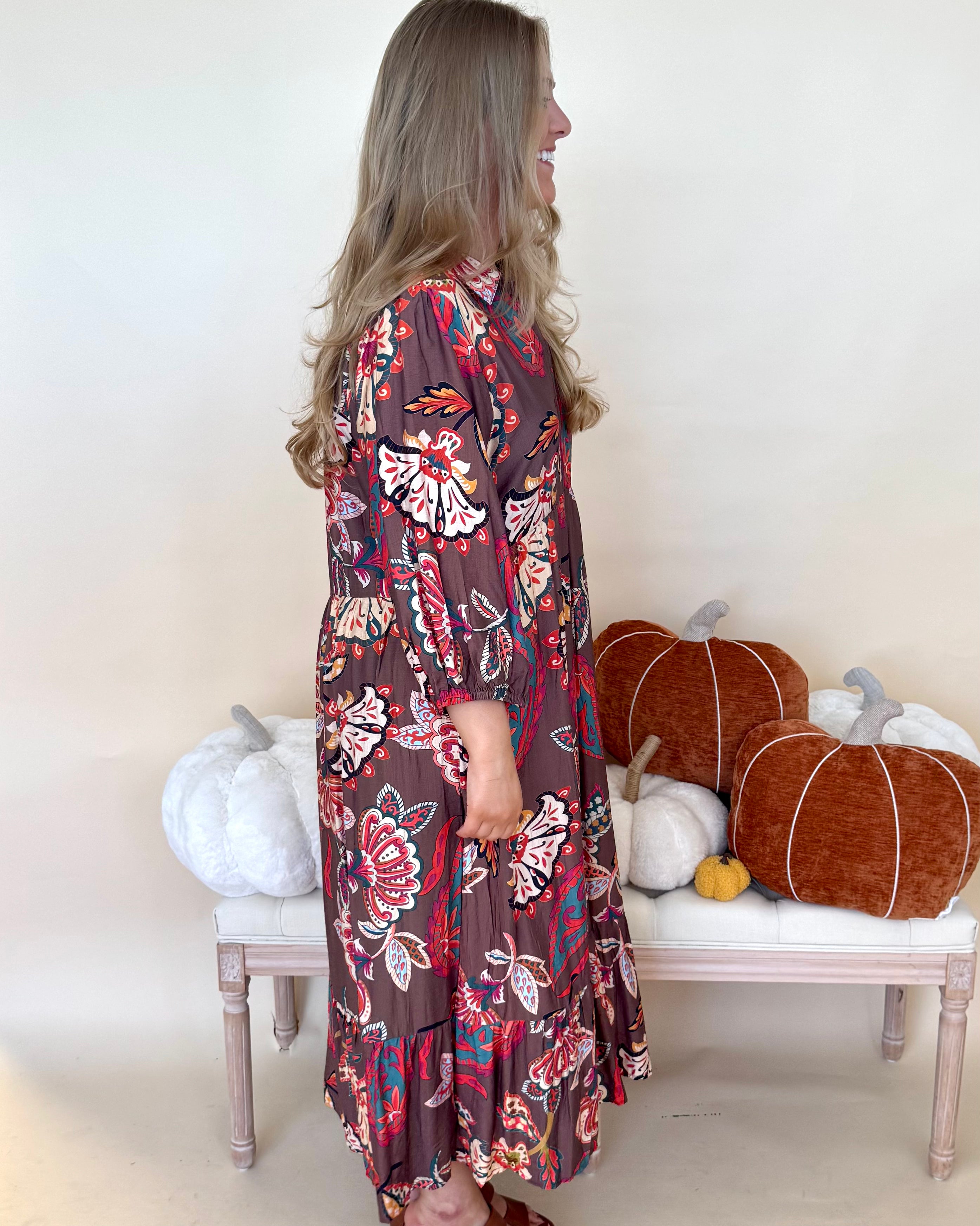 Brown Plus Printed Midi Dress-Shop-Womens-Boutique-Clothing