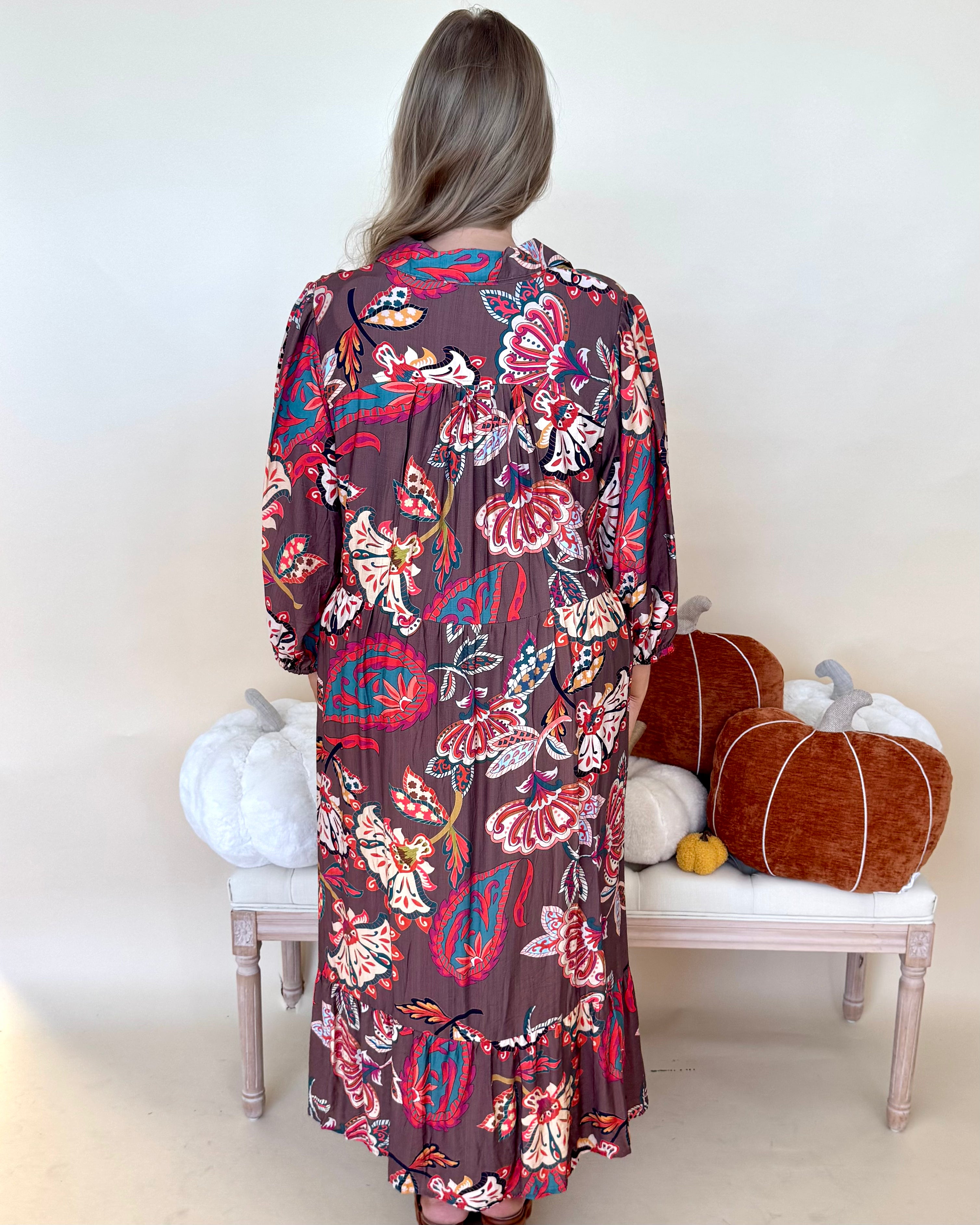 Brown Plus Printed Midi Dress-Shop-Womens-Boutique-Clothing