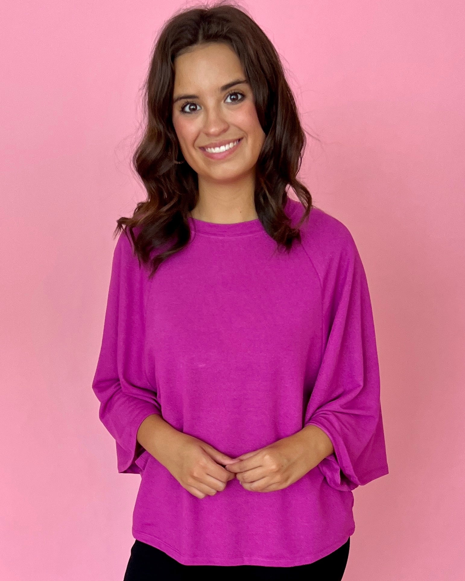 Comfy And Cute Magenta Raglan Sleeve Knit Top-Shop-Womens-Boutique-Clothing