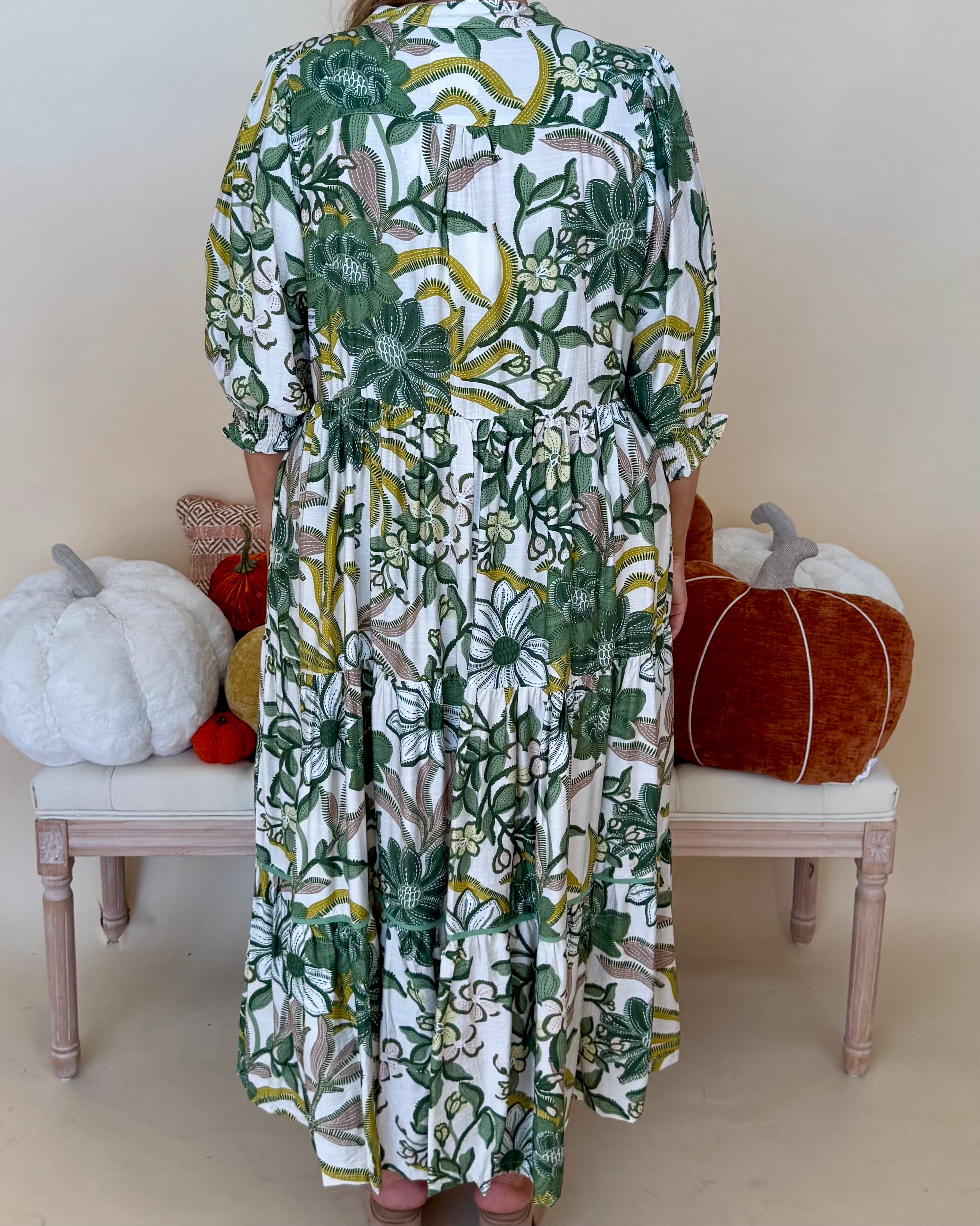 Right Turn Green Mix Plus Floral Midi Dress-Shop-Womens-Boutique-Clothing
