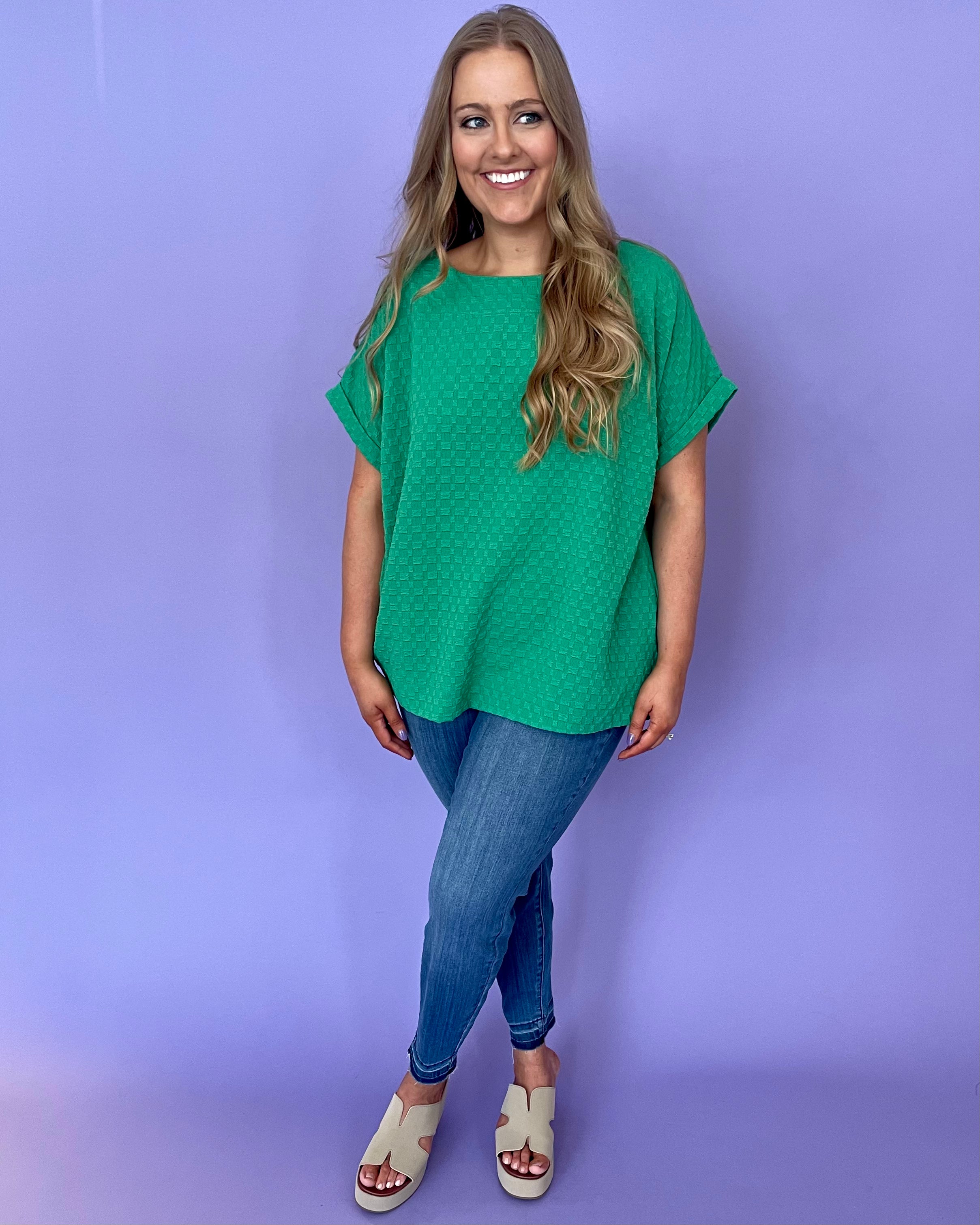 Let's Connect Plus Green Texture Top-Shop-Womens-Boutique-Clothing