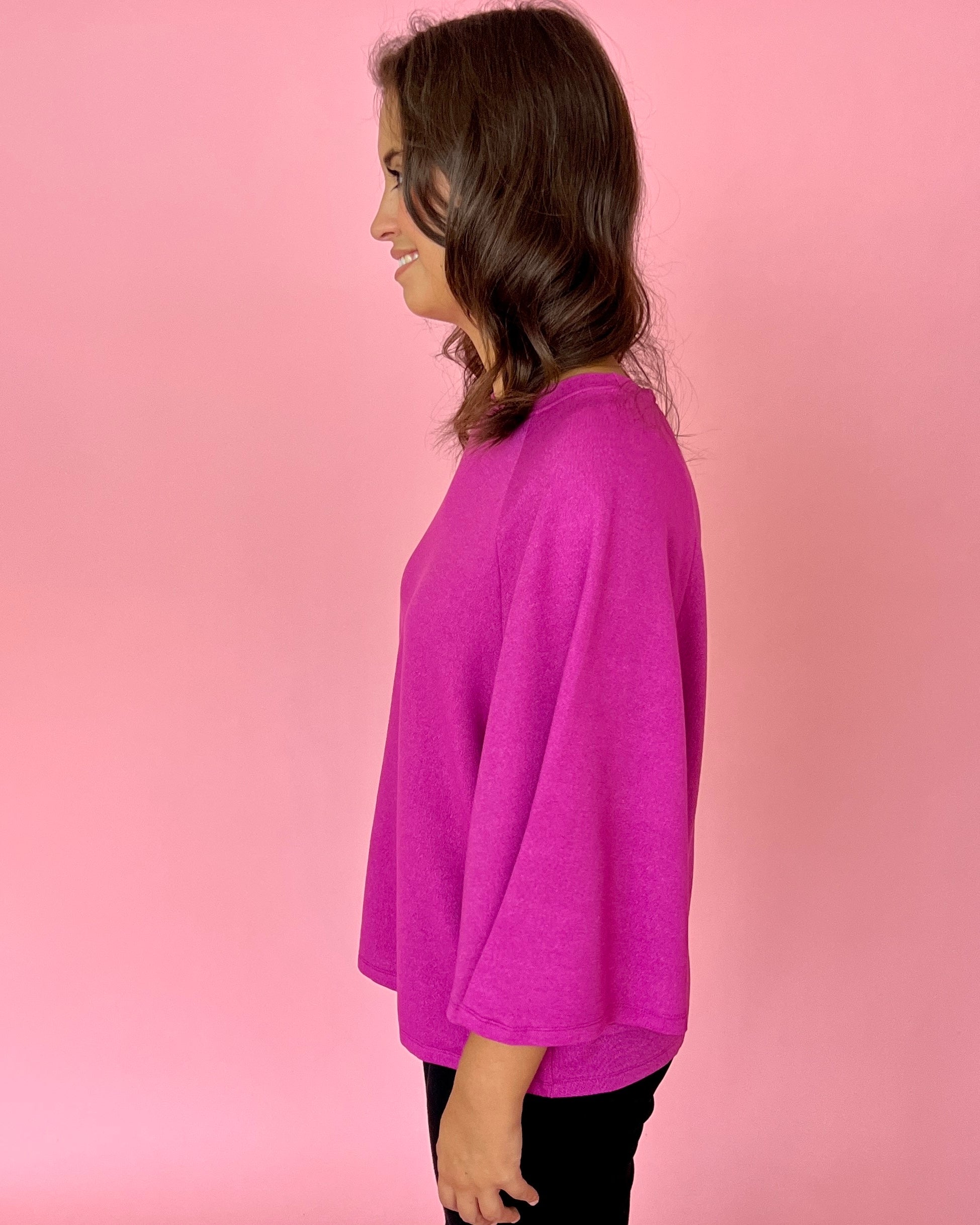 Comfy And Cute Magenta Raglan Sleeve Knit Top-Shop-Womens-Boutique-Clothing