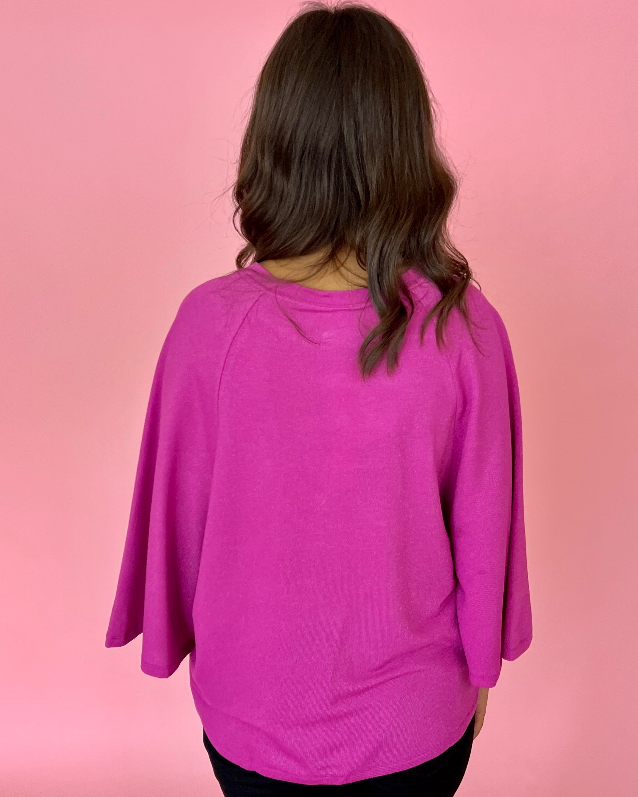 Comfy And Cute Magenta Raglan Sleeve Knit Top-Shop-Womens-Boutique-Clothing