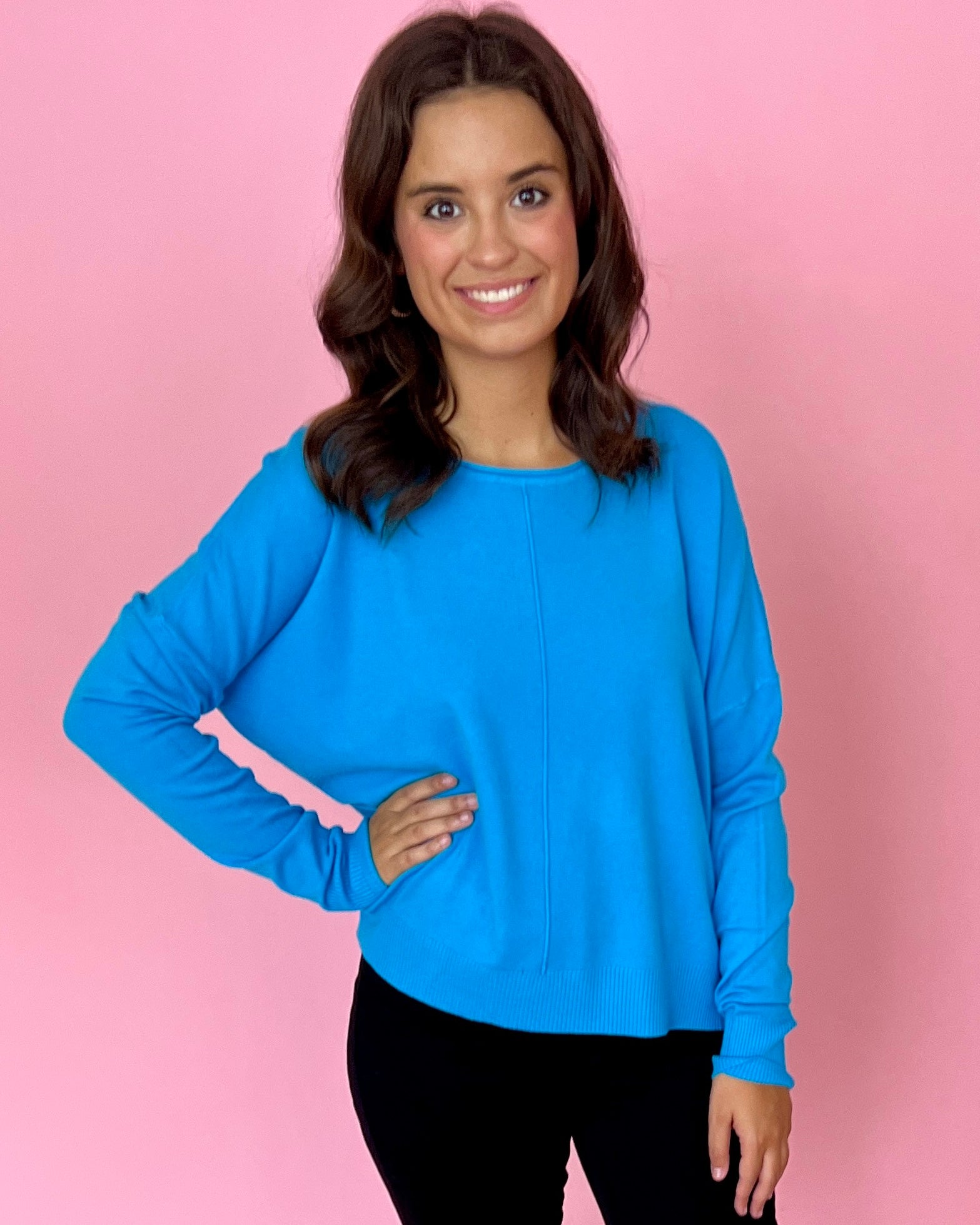Tucked Away Teal Blue Sweater-Shop-Womens-Boutique-Clothing