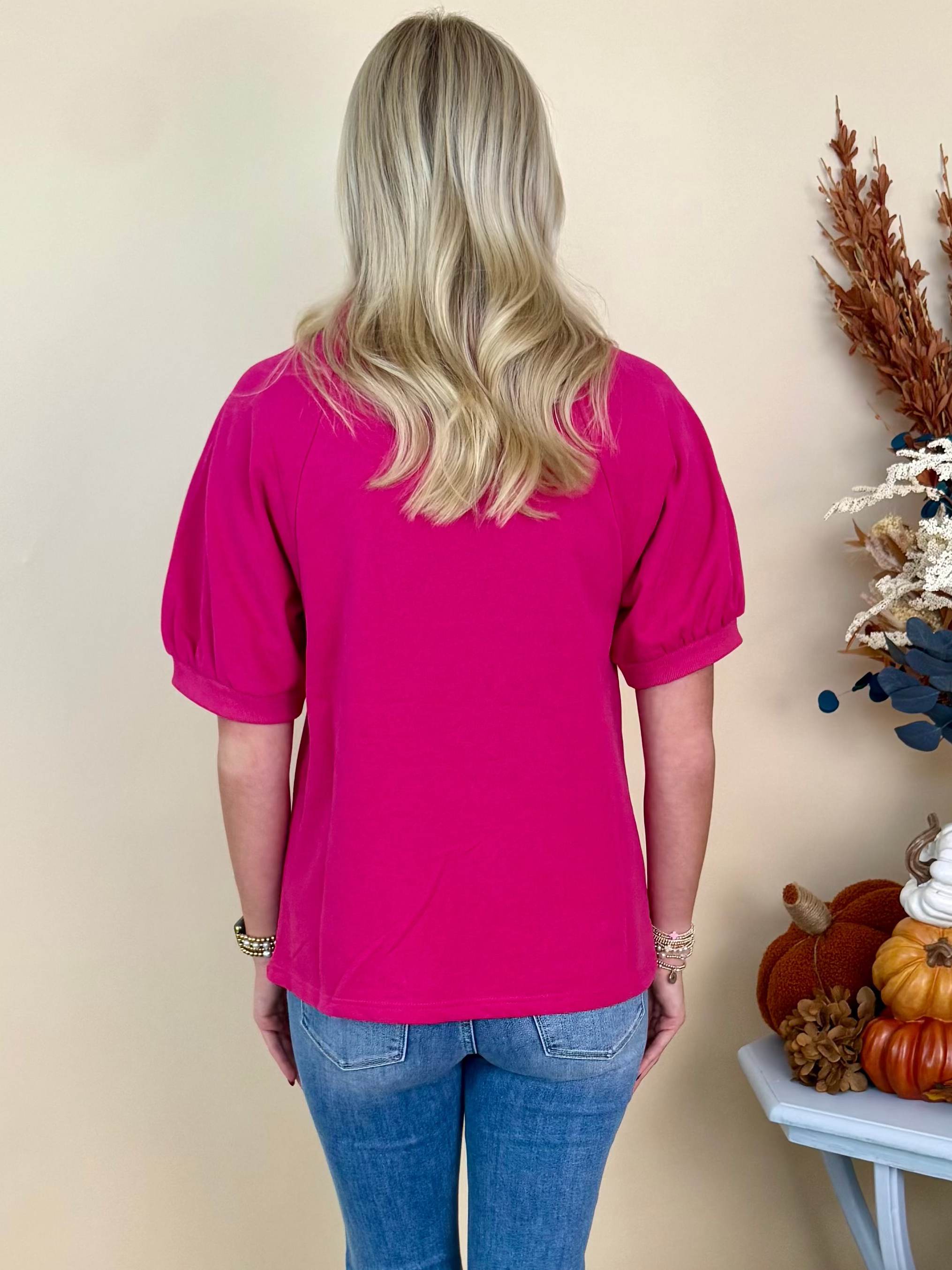 Made for More Magenta Rib Contrast V-Neck Top-Shop-Womens-Boutique-Clothing