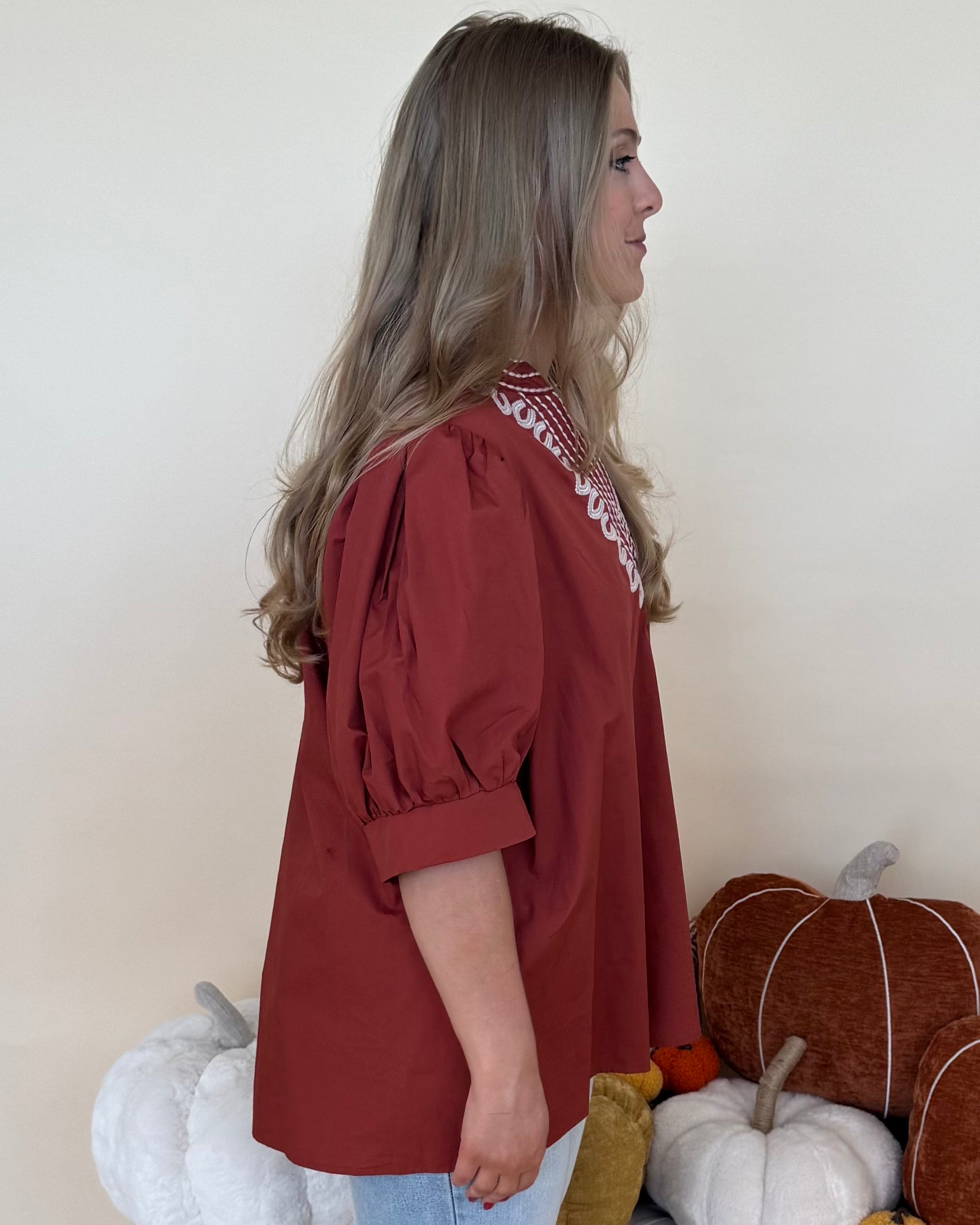 Midnight Dreams Rust Plus Embroidered Top-Shop-Womens-Boutique-Clothing