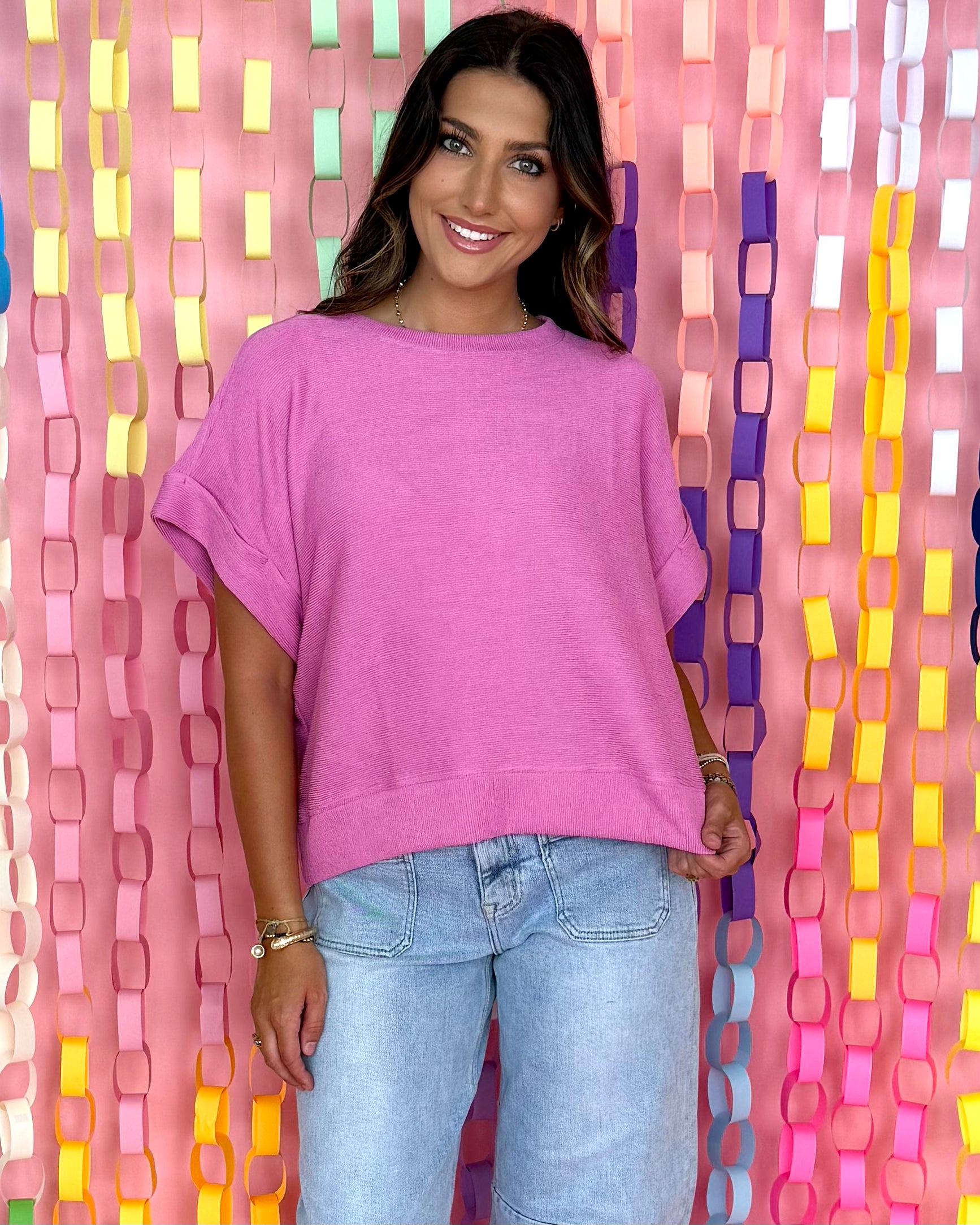 GLA Pink Short Sleeve Drop Shoulder Top-Shop-Womens-Boutique-Clothing