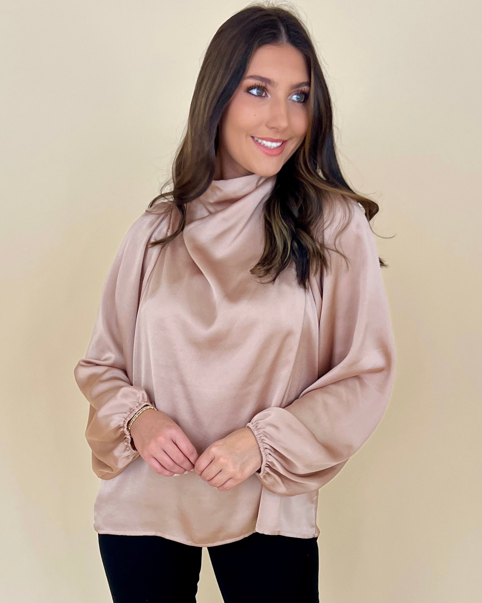 Lovely Day Taupe Satin Cowl Top-Shop-Womens-Boutique-Clothing