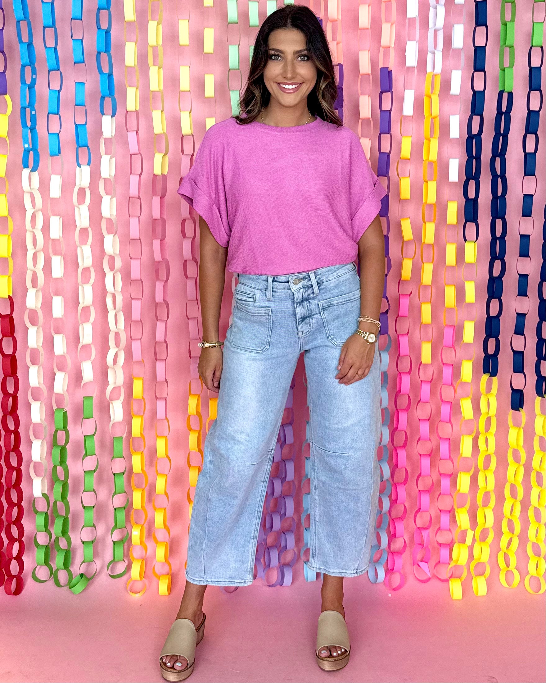 GLA Pink Short Sleeve Drop Shoulder Top-Shop-Womens-Boutique-Clothing