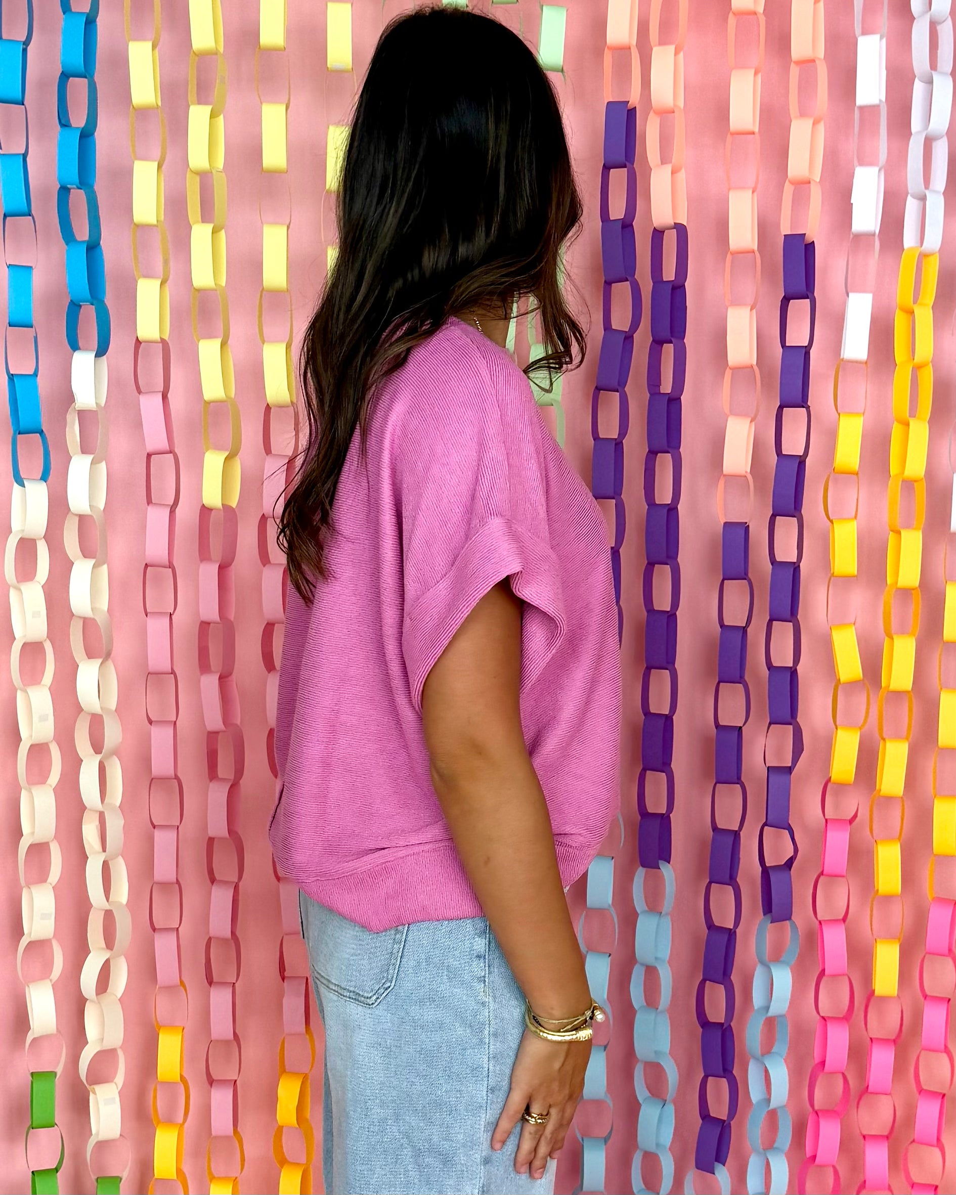 GLA Pink Short Sleeve Drop Shoulder Top-Shop-Womens-Boutique-Clothing