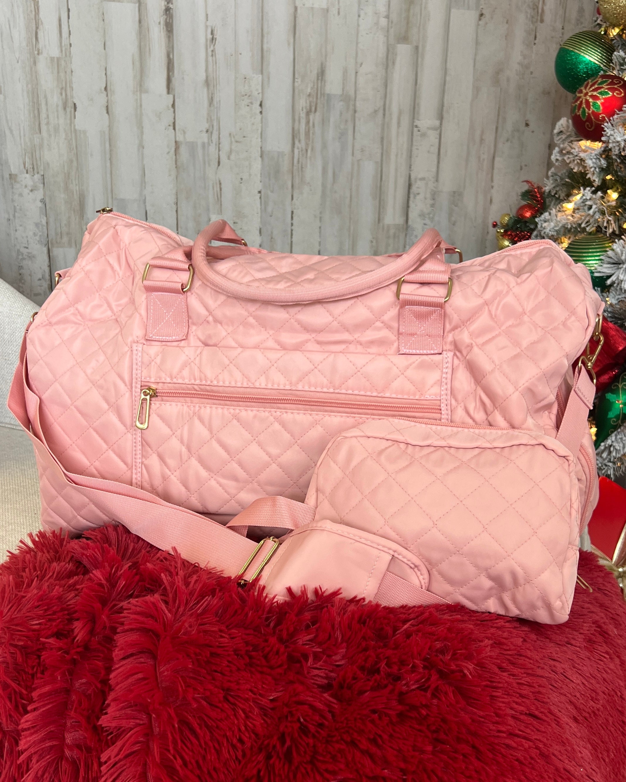 Takin' A Trip Pink Quilted Duffle Bag-Shop-Womens-Boutique-Clothing