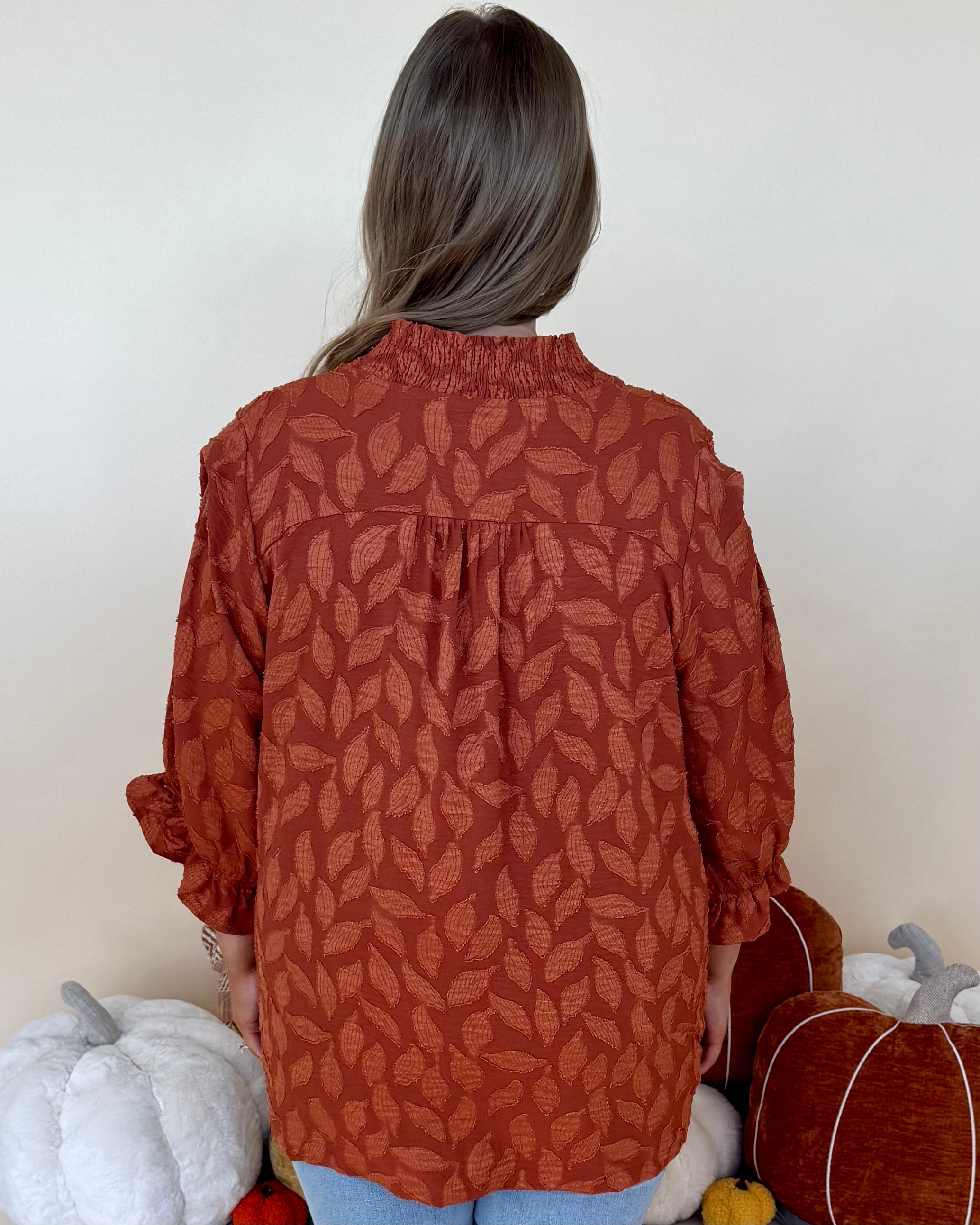 Sunkist Stroll Rust Plus Floral Jacquard Top-Shop-Womens-Boutique-Clothing