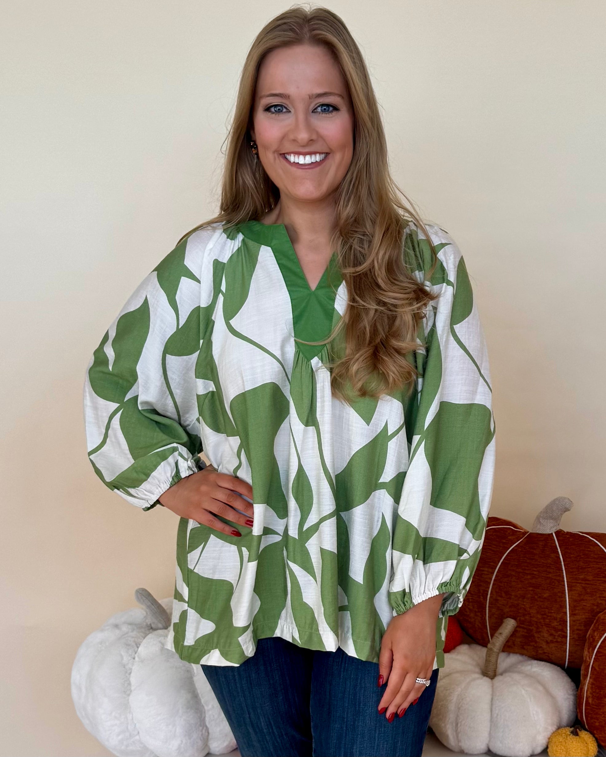 Casting Shadows Green Mix Leaf Print Top-Shop-Womens-Boutique-Clothing