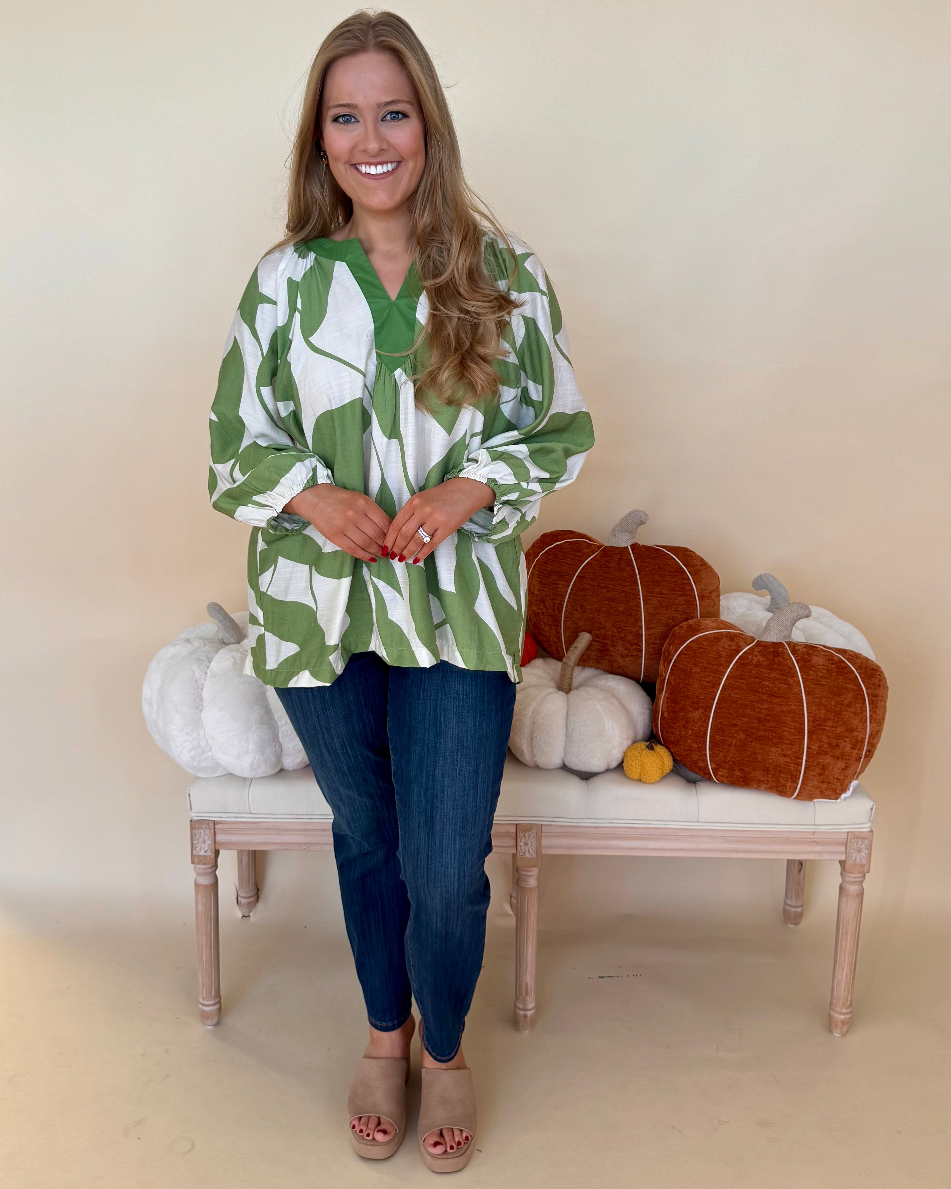 Casting Shadows Green Mix Leaf Print Top-Shop-Womens-Boutique-Clothing