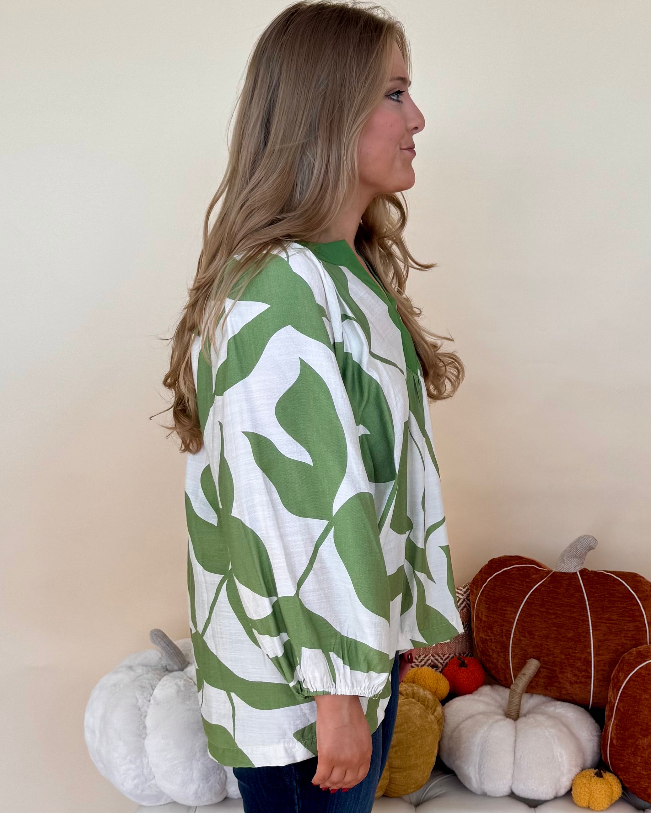 Casting Shadows Green Mix Leaf Print Top-Shop-Womens-Boutique-Clothing