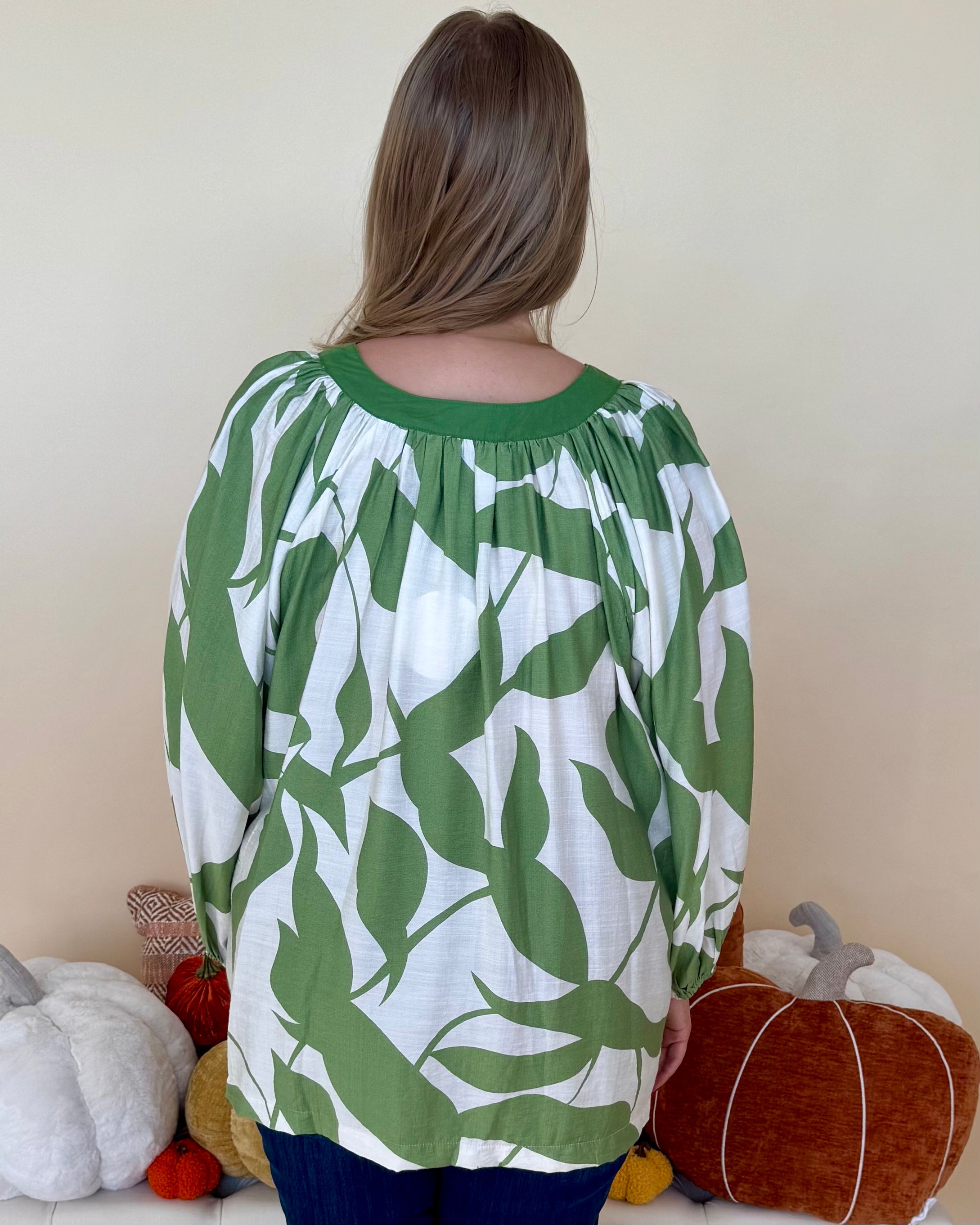 Casting Shadows Green Mix Leaf Print Top-Shop-Womens-Boutique-Clothing