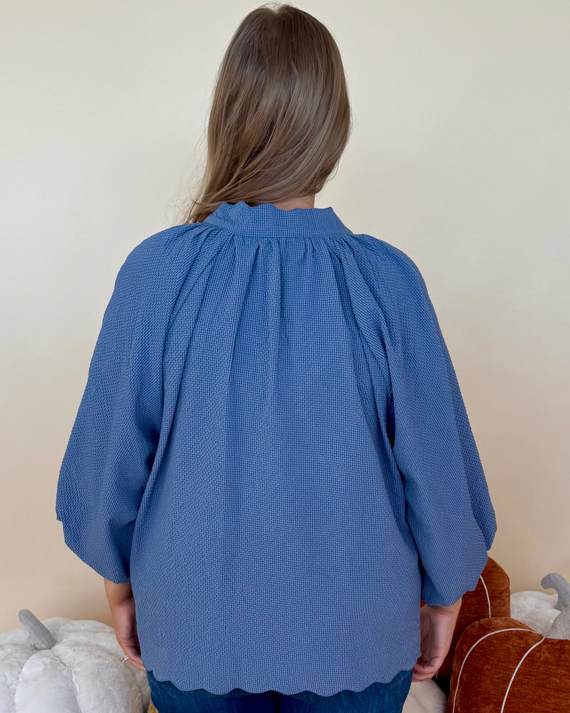 As It Is Steel Blue Plus Textured Top-Shop-Womens-Boutique-Clothing