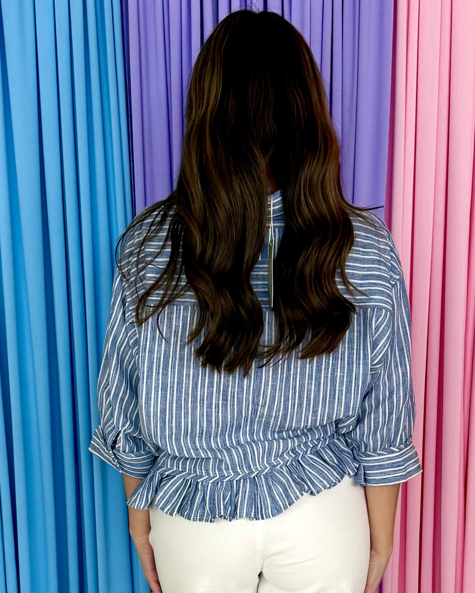 Bitter Sweet Denim Striped Button Down Top-Shop-Womens-Boutique-Clothing