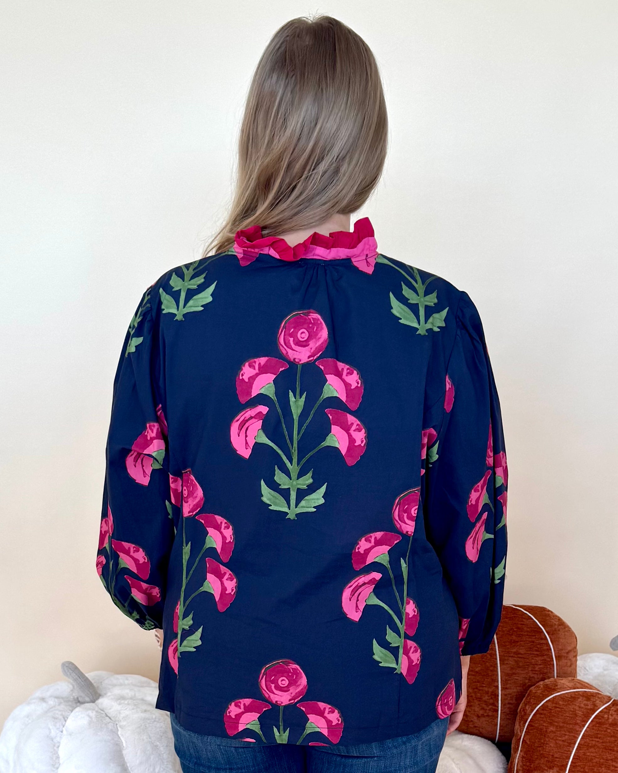 Love To Find Navy Mix Plus Floral Ruffle Top-Shop-Womens-Boutique-Clothing