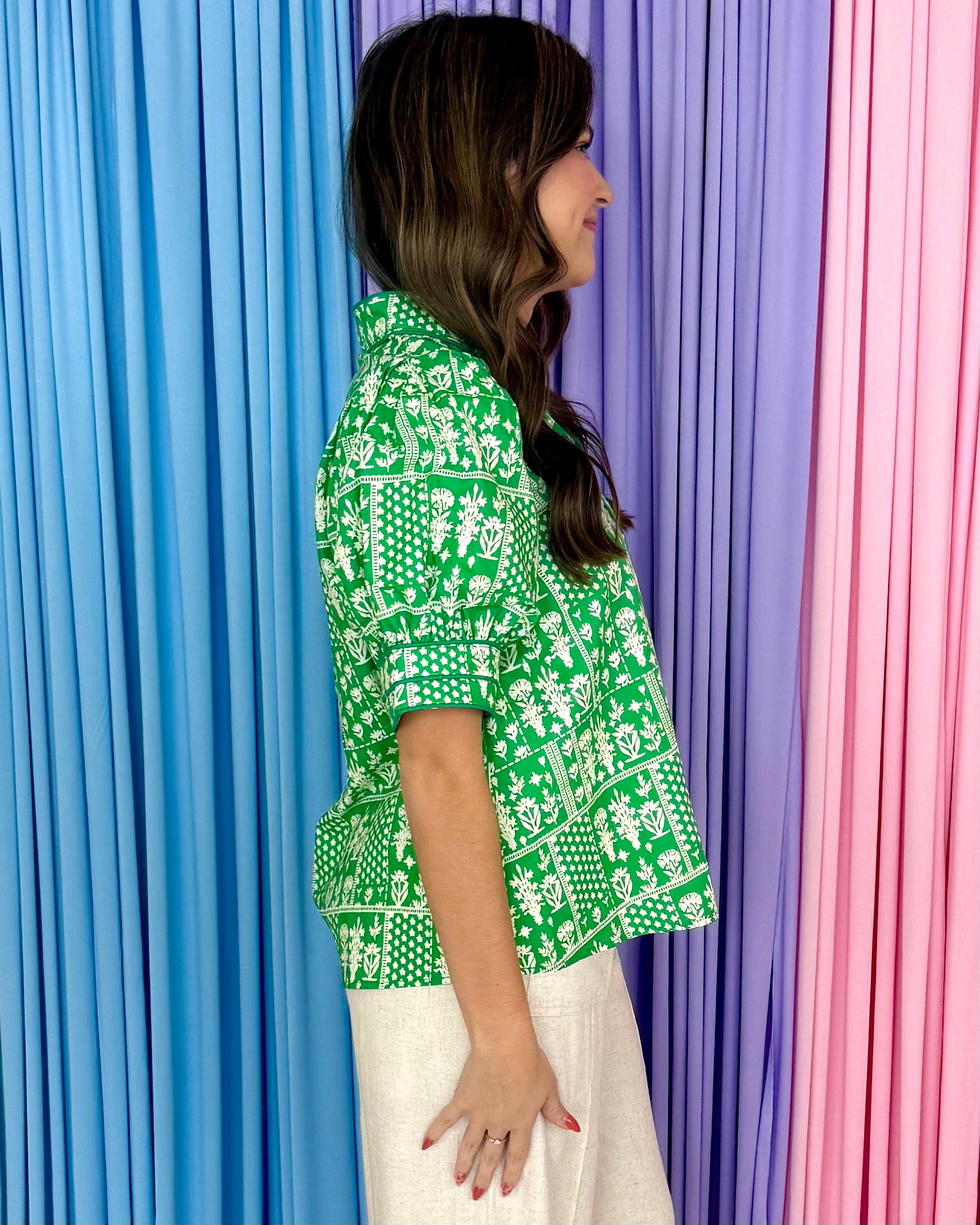 Petal Theory Green Puff Sleeve Top-Shop-Womens-Boutique-Clothing