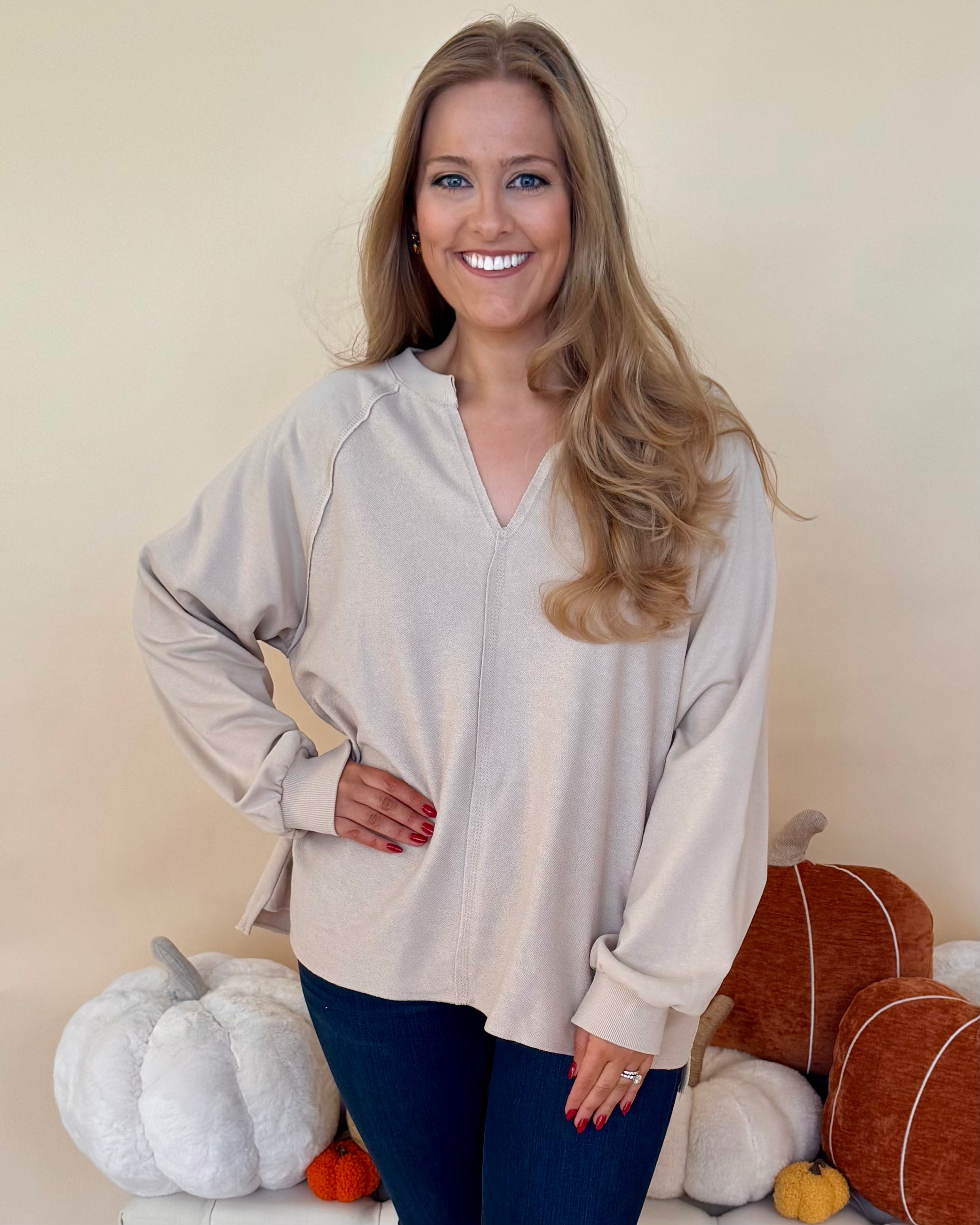 By The Day Khaki Plus V-Neck Top-Shop-Womens-Boutique-Clothing