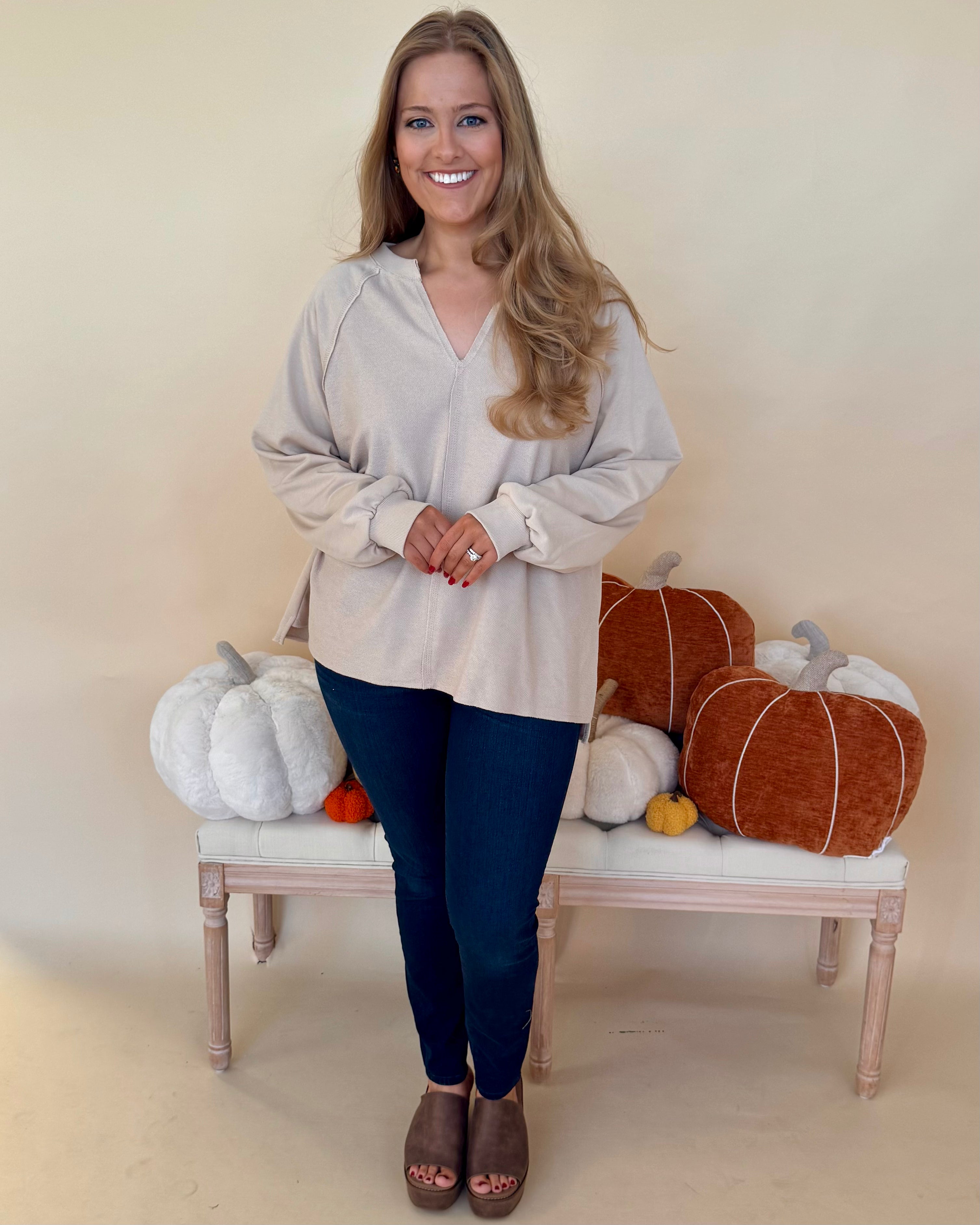 By The Day Khaki Plus V-Neck Top-Shop-Womens-Boutique-Clothing