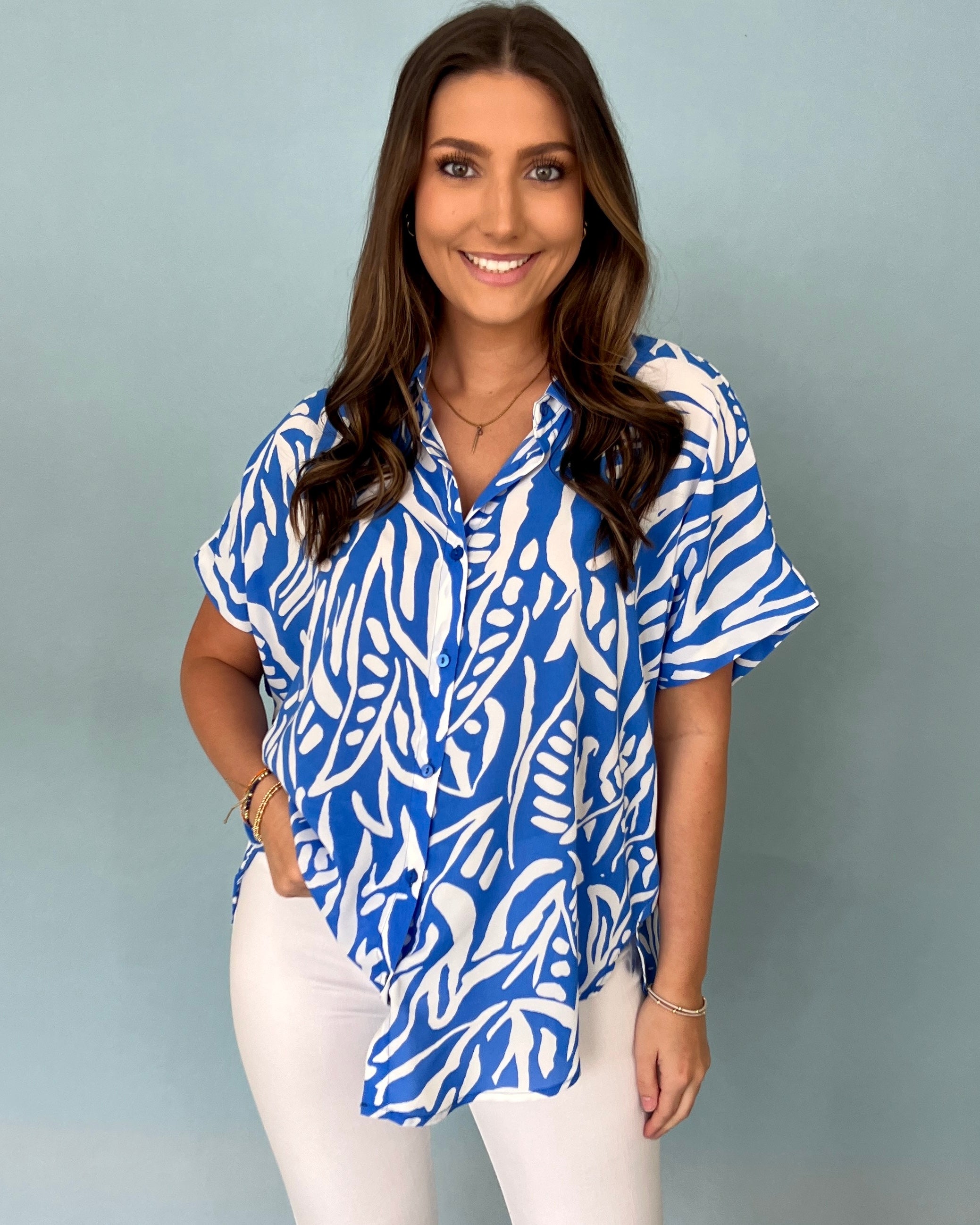 Places To See Blue Printed Top-Shop-Womens-Boutique-Clothing