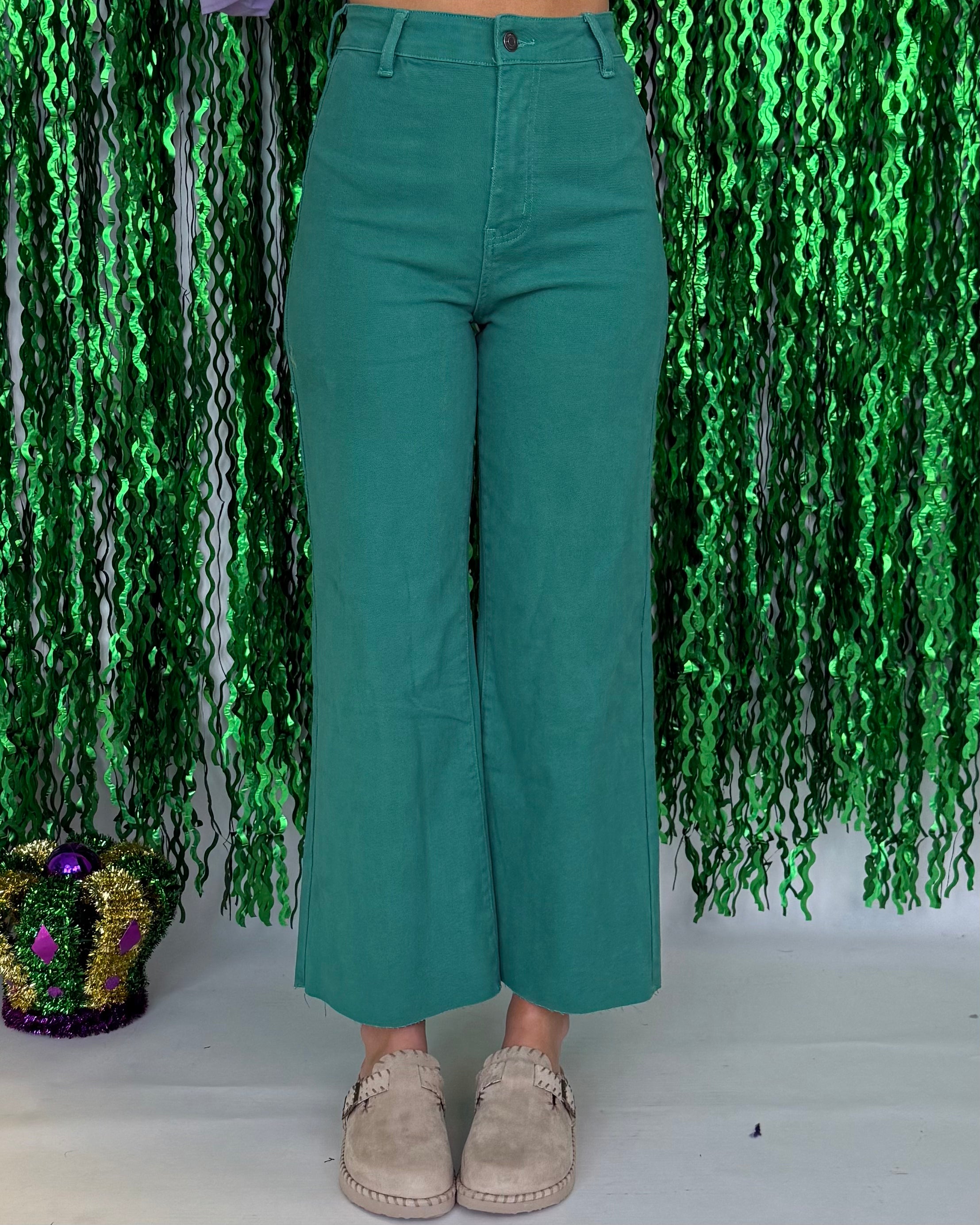Weekend Calm Emerald Wide Leg Denim Jeans-Shop-Womens-Boutique-Clothing