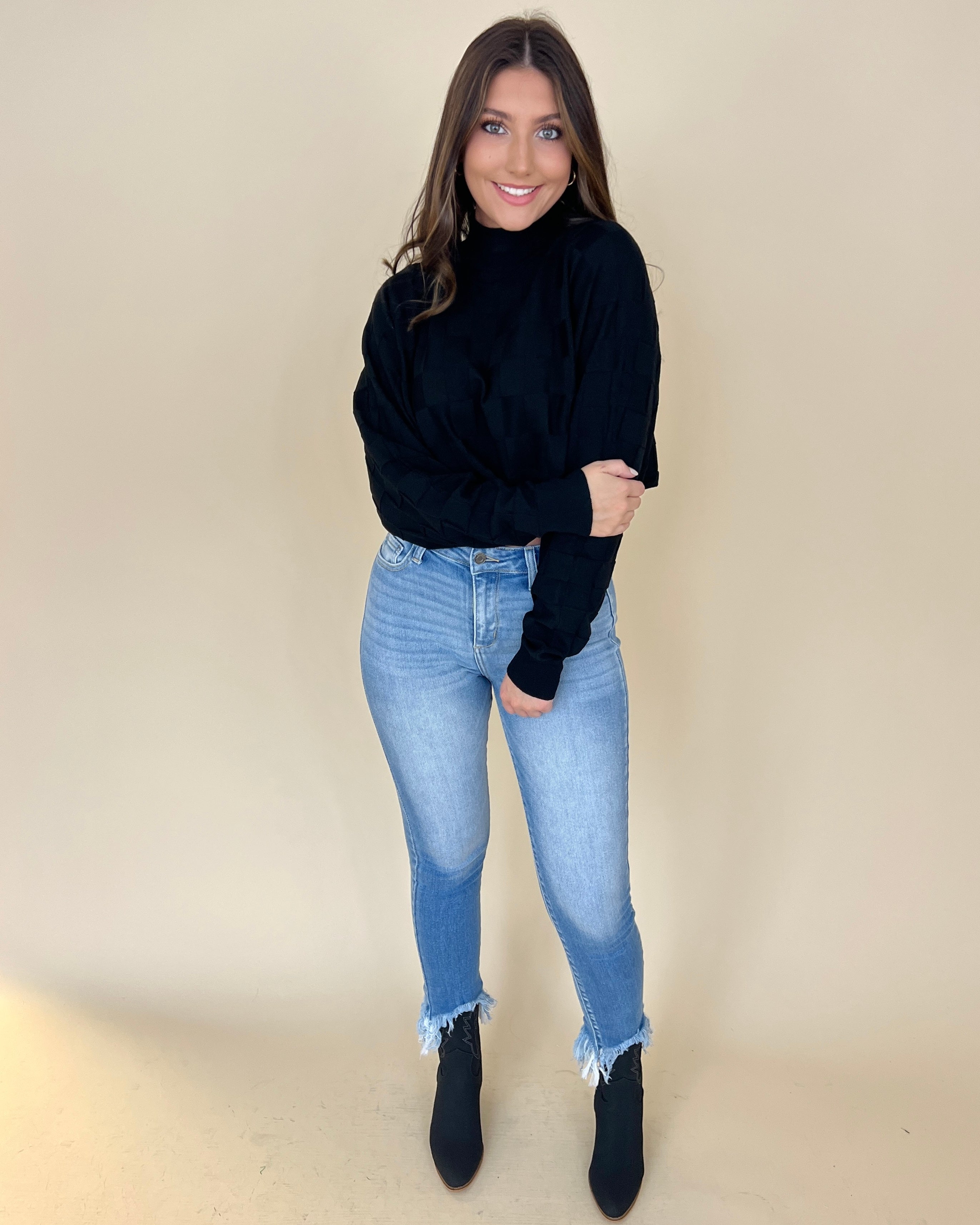 All Night Black Textured Knit Sweater-Shop-Womens-Boutique-Clothing