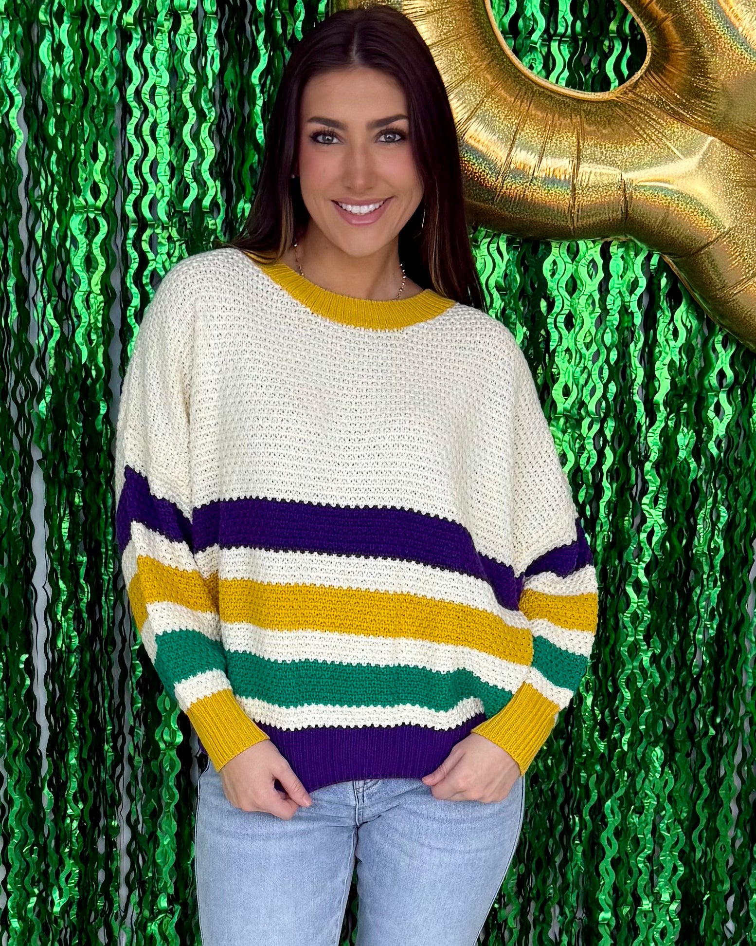 Into The Sky Multi Stripe Mardi Gras Sweater-Shop-Womens-Boutique-Clothing
