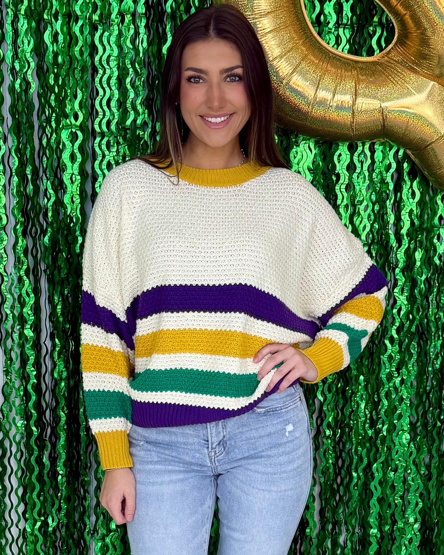 Into The Sky Multi Stripe Mardi Gras Sweater-Shop-Womens-Boutique-Clothing