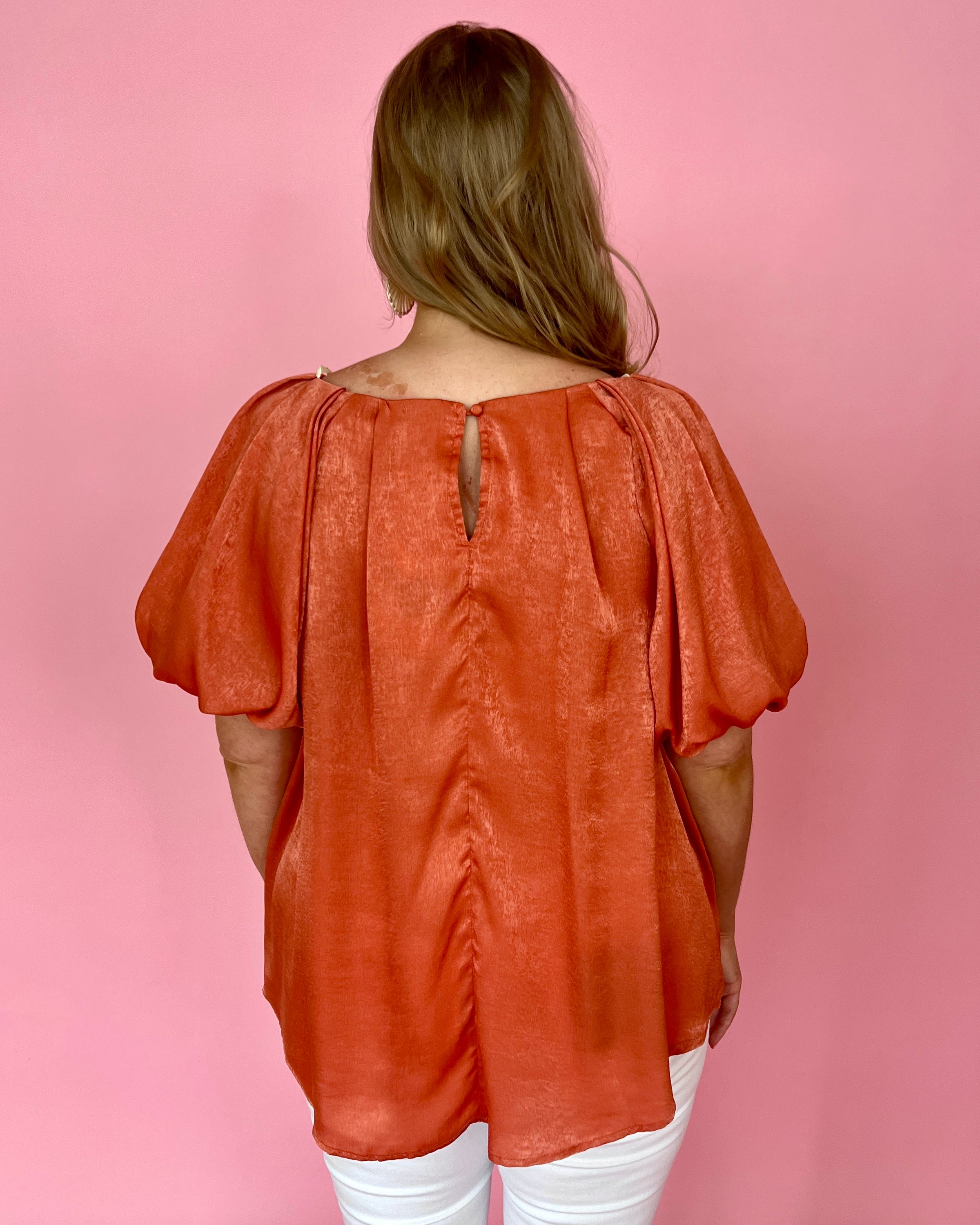 Like A Dream Sunset Plus Satin Puff Sleeve Top-Shop-Womens-Boutique-Clothing