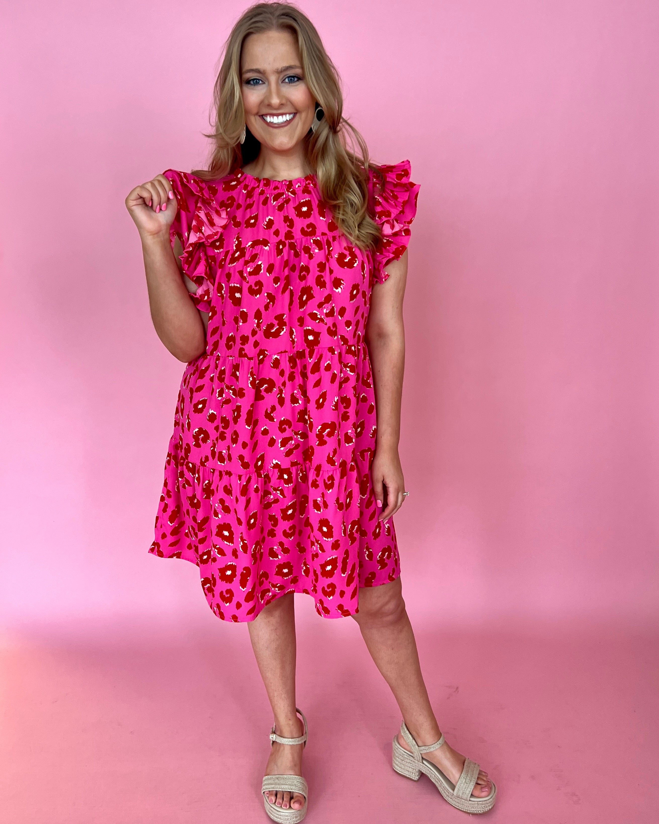 Good Heart Hot Pink Plus Leopard Tiered Dress-Shop-Womens-Boutique-Clothing