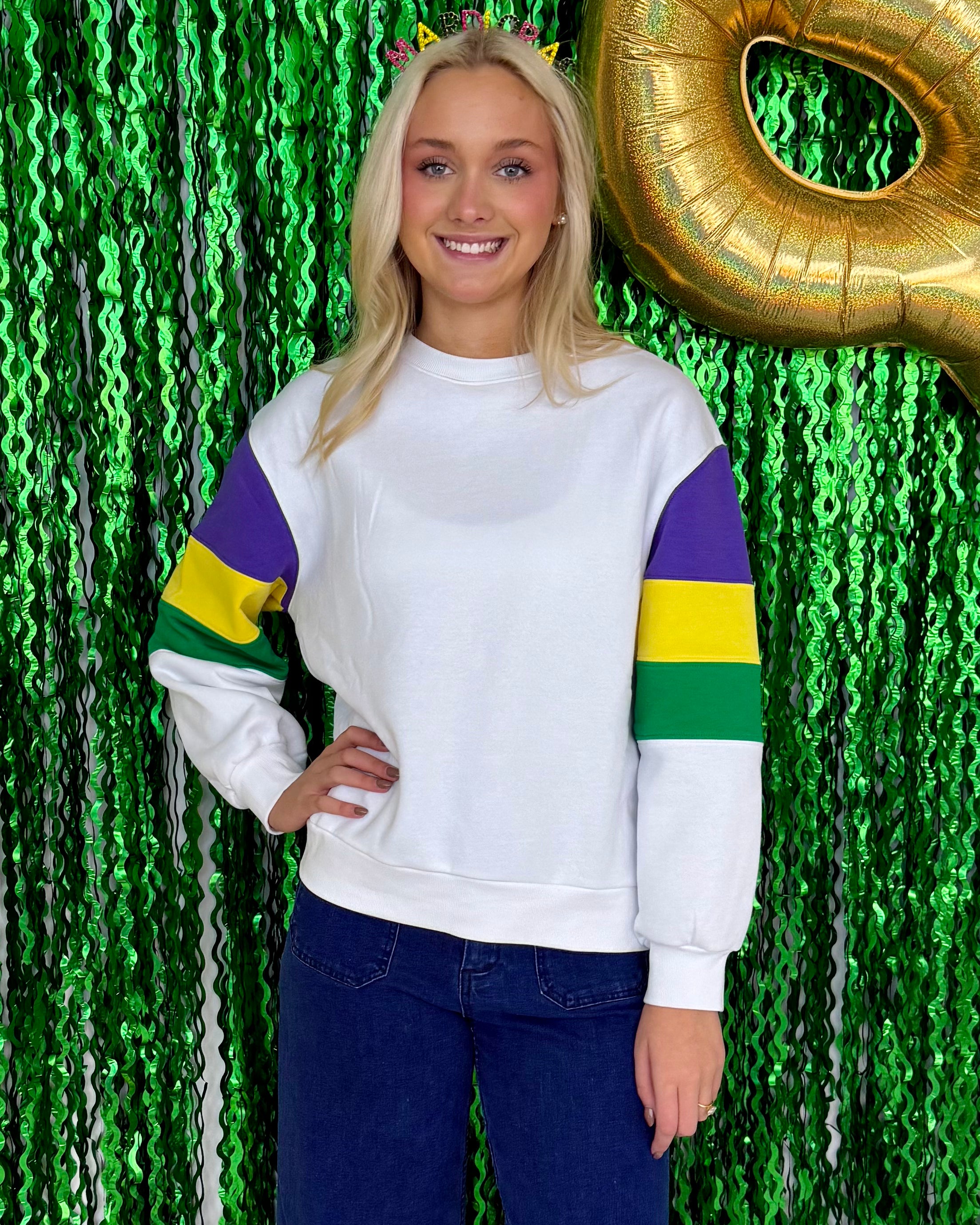 Bead Catchers Off White Colorblock Sweatshirt-Shop-Womens-Boutique-Clothing