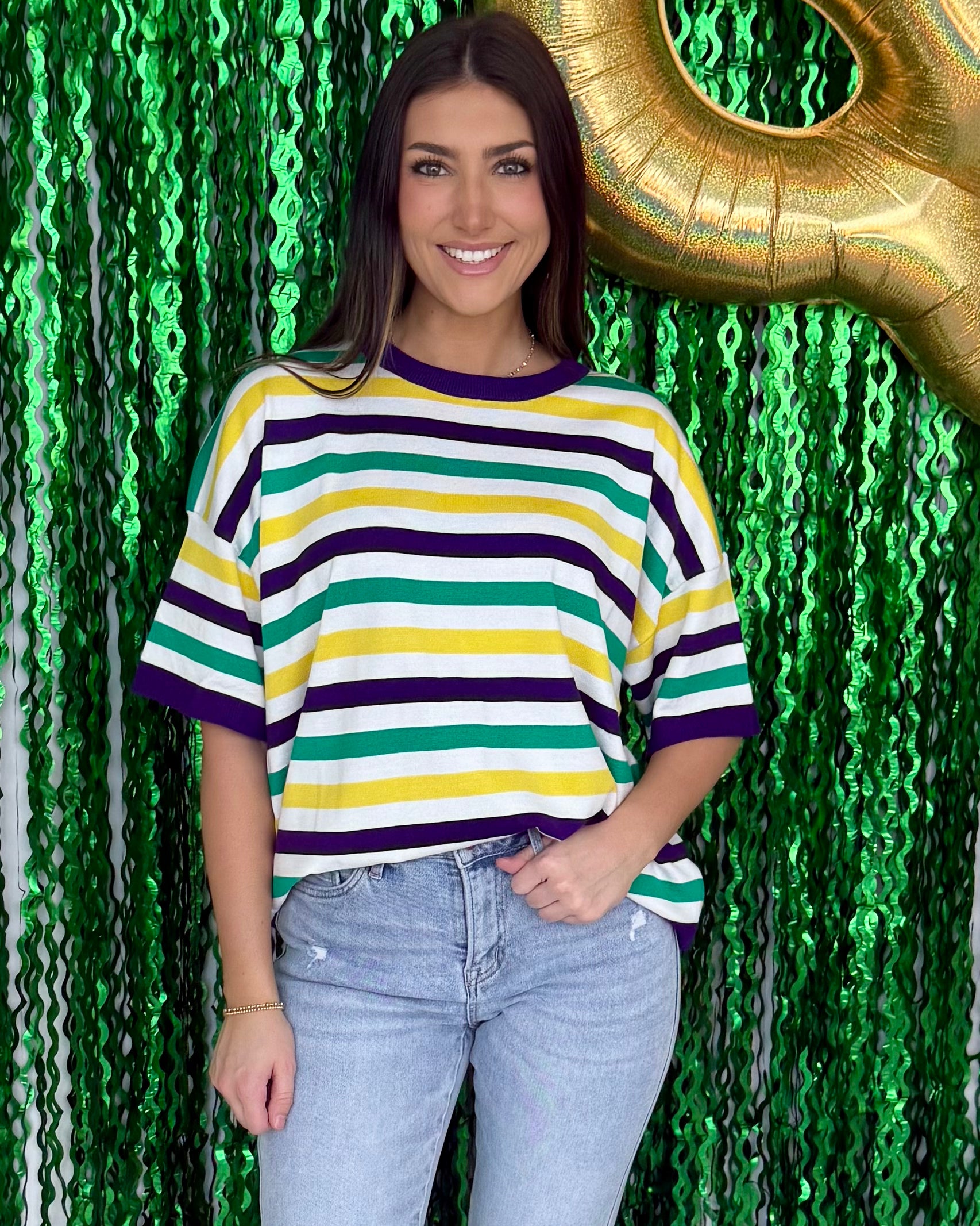 Sparkling Queen Multi Stripe Mardi Gras Sweater-Shop-Womens-Boutique-Clothing